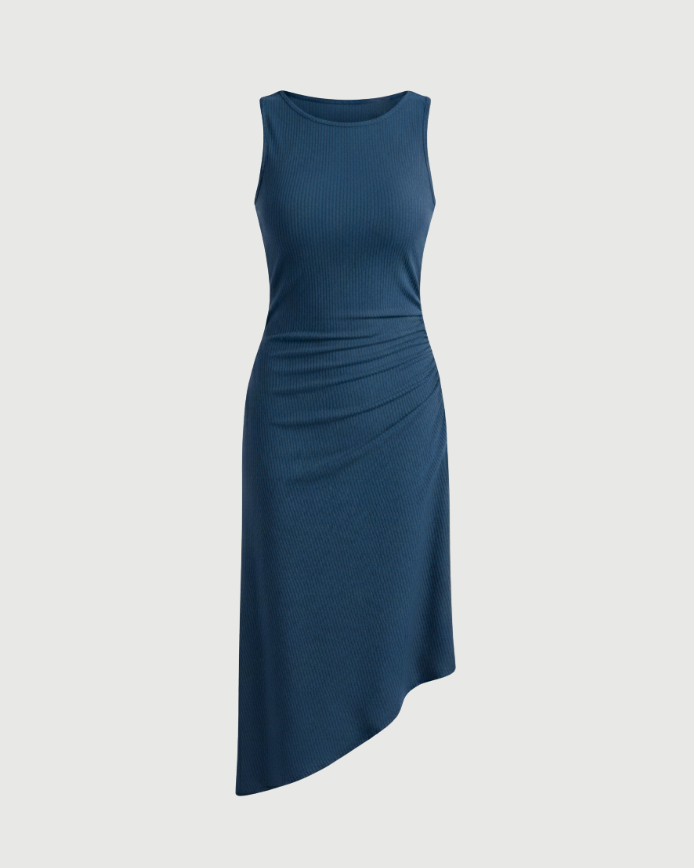 Asymmetric Boat-Neck Draped Midi Dress-Blue