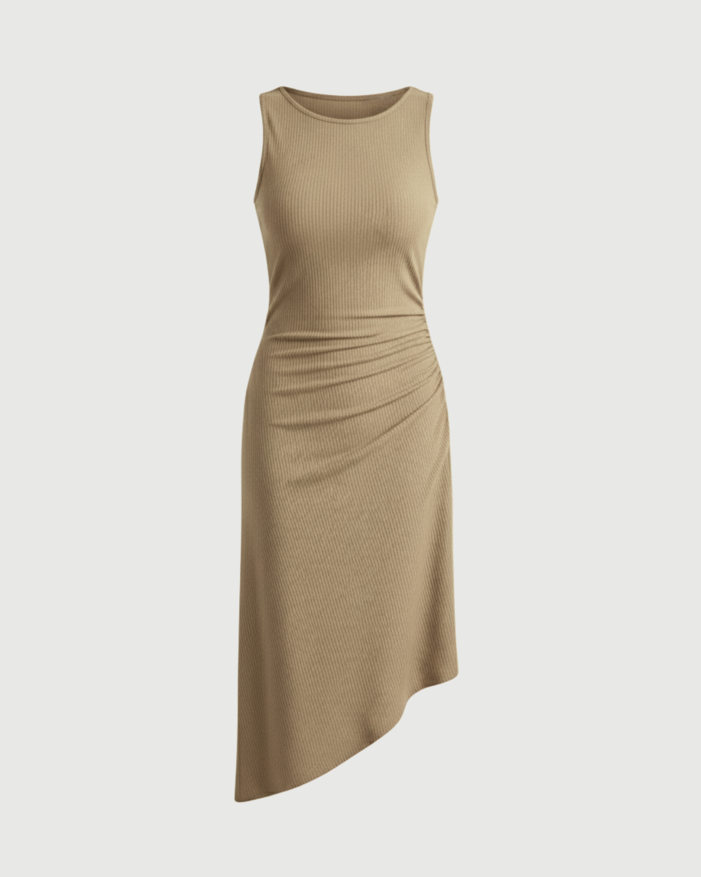 Asymmetric Boat-Neck Draped Midi Dress-Cream