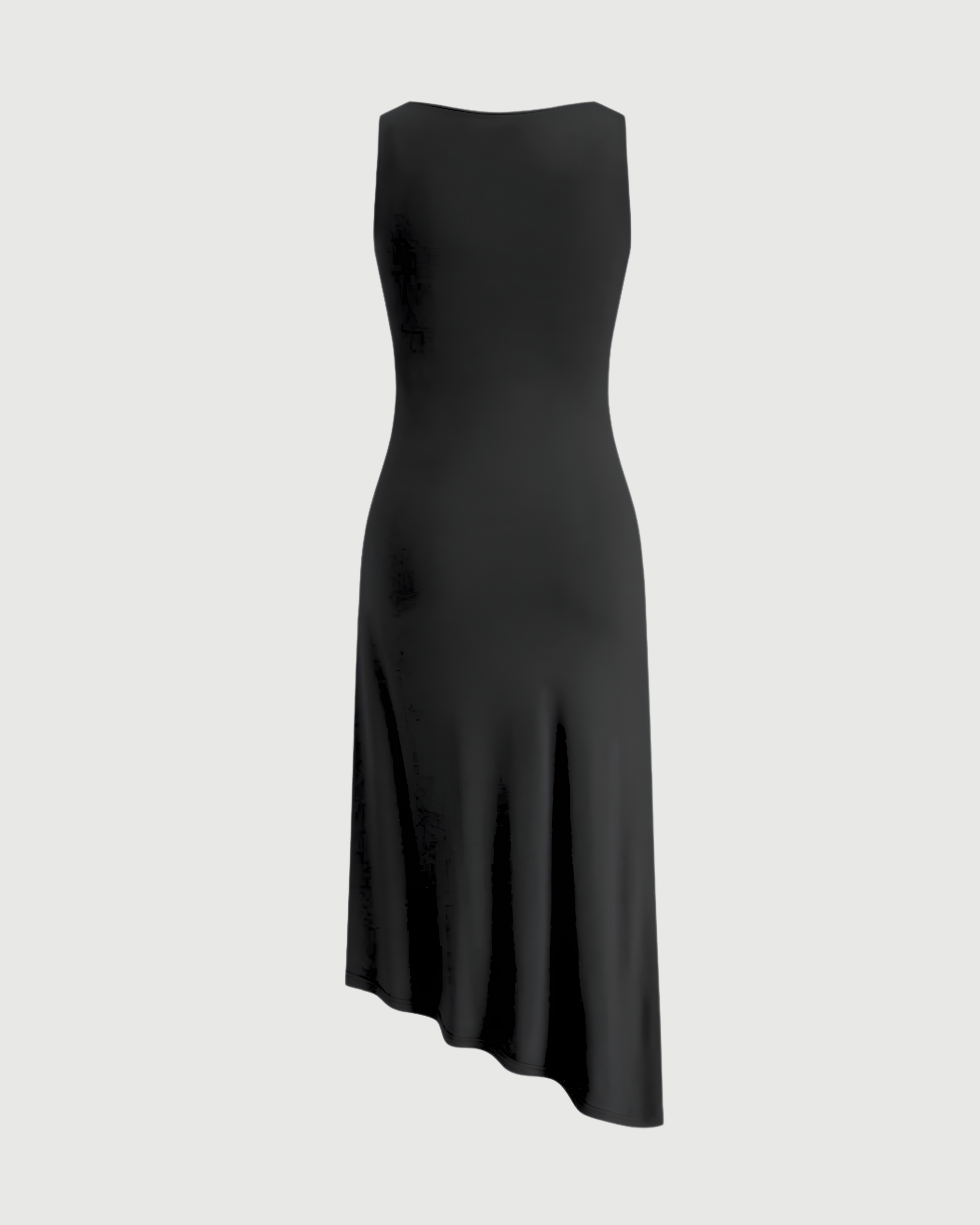 Asymmetric Boat-Neck Draped Midi Dress - Black