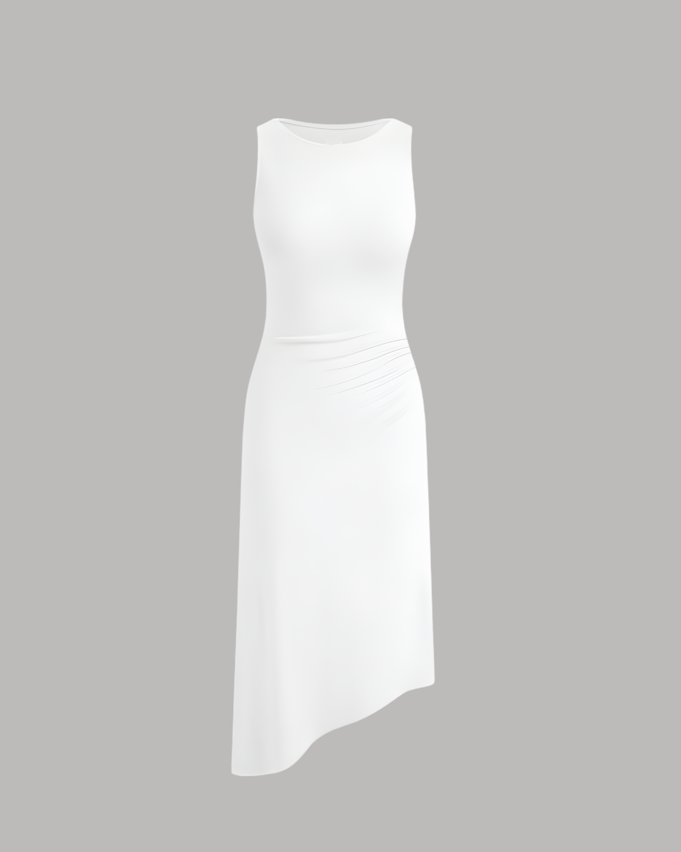 Asymmetric Boat-Neck Draped Midi Dress - White
