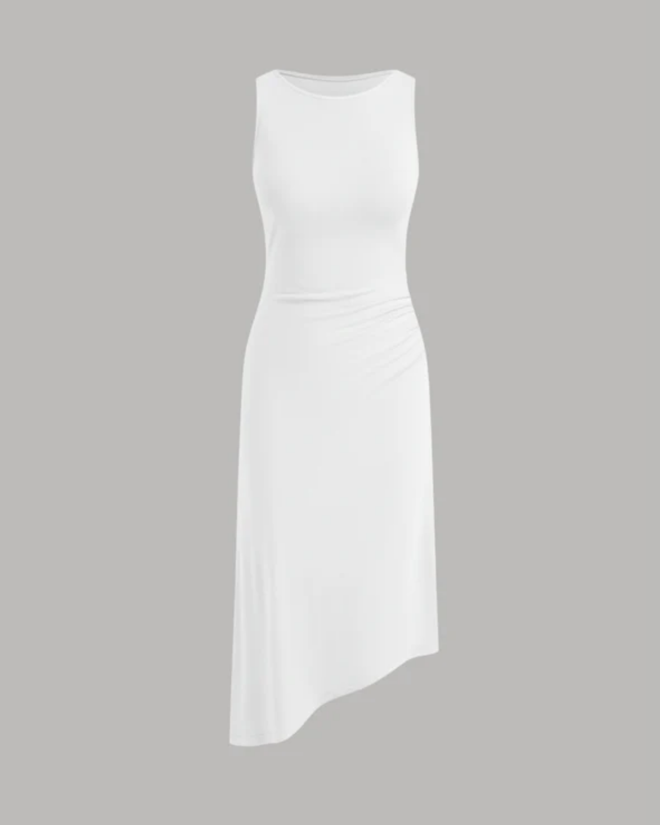 Asymmetric Boat-Neck Draped Midi Dress - White