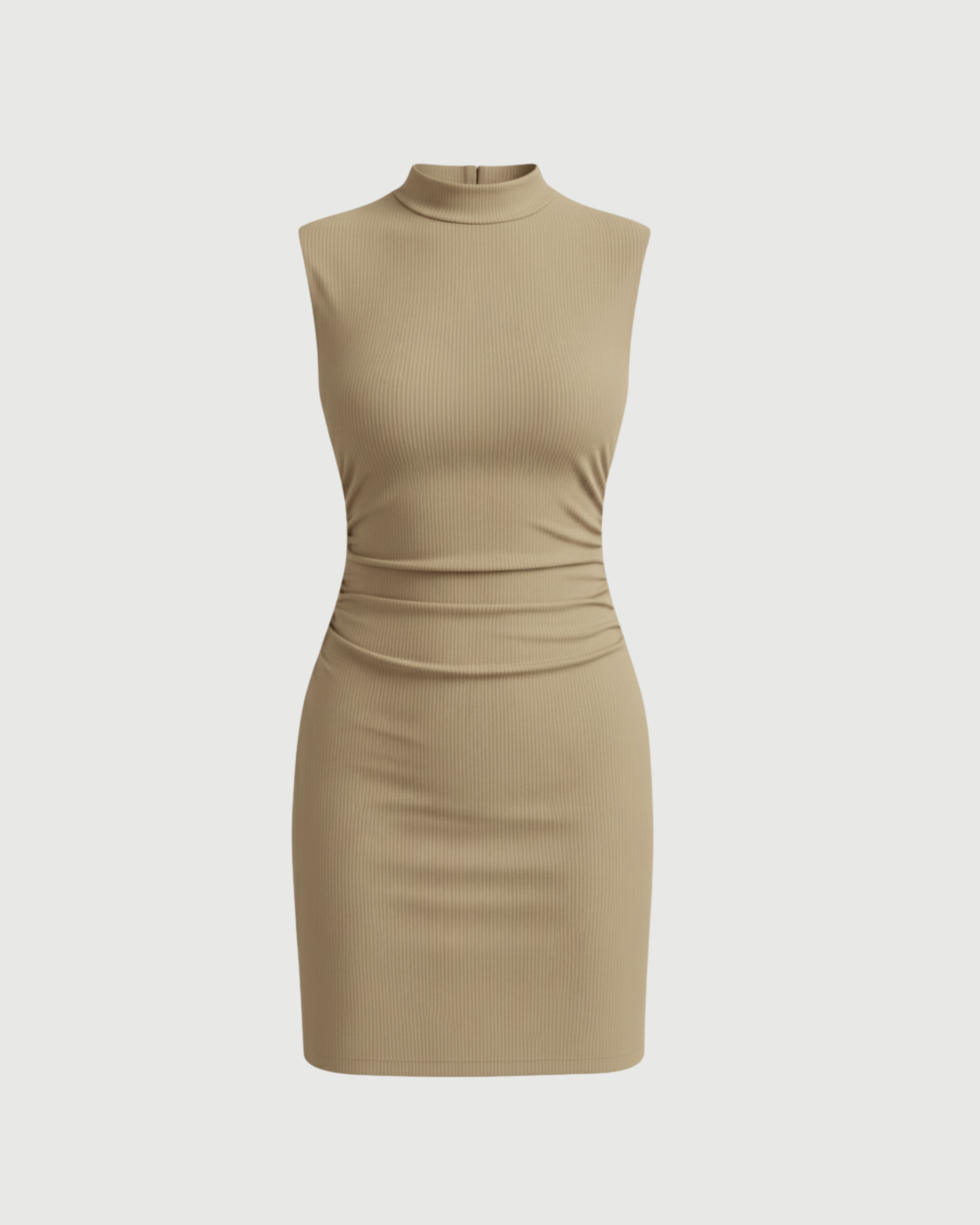 Chic Stand-Collar Gathered Mini Dress-Cream