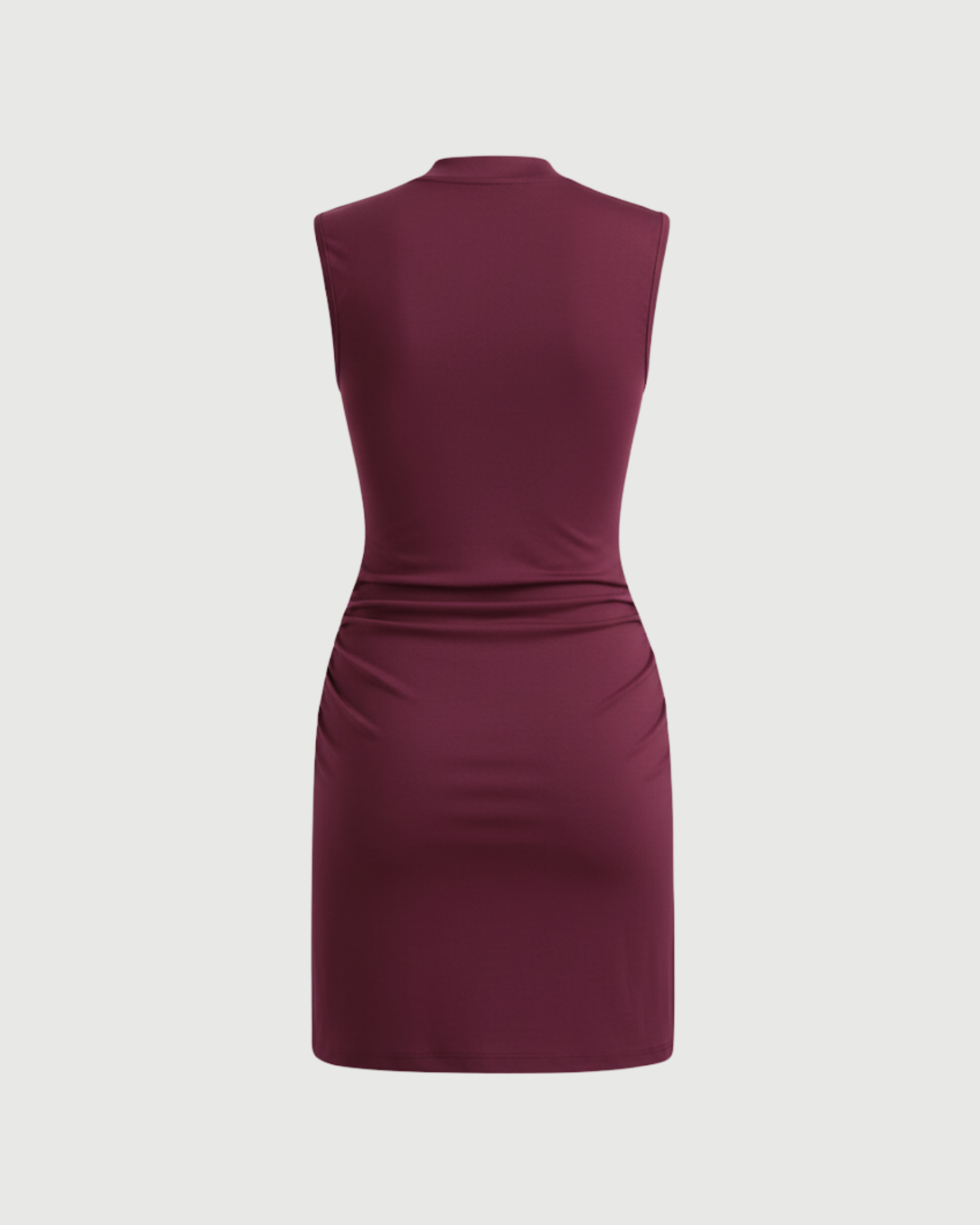 Chic Stand-Collar Gathered Mini Dress-Maroon