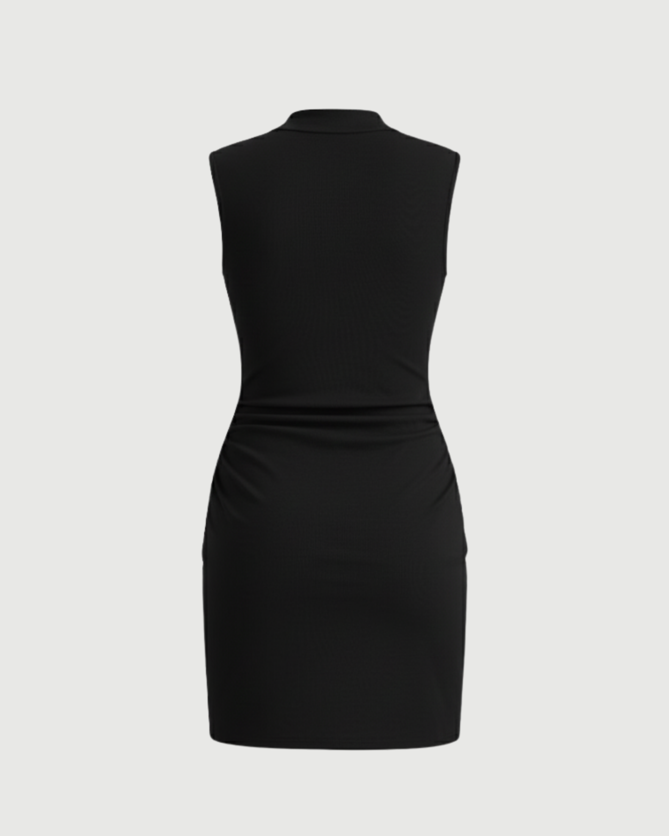 Chic Stand-Collar Gathered Mini Dress - Black