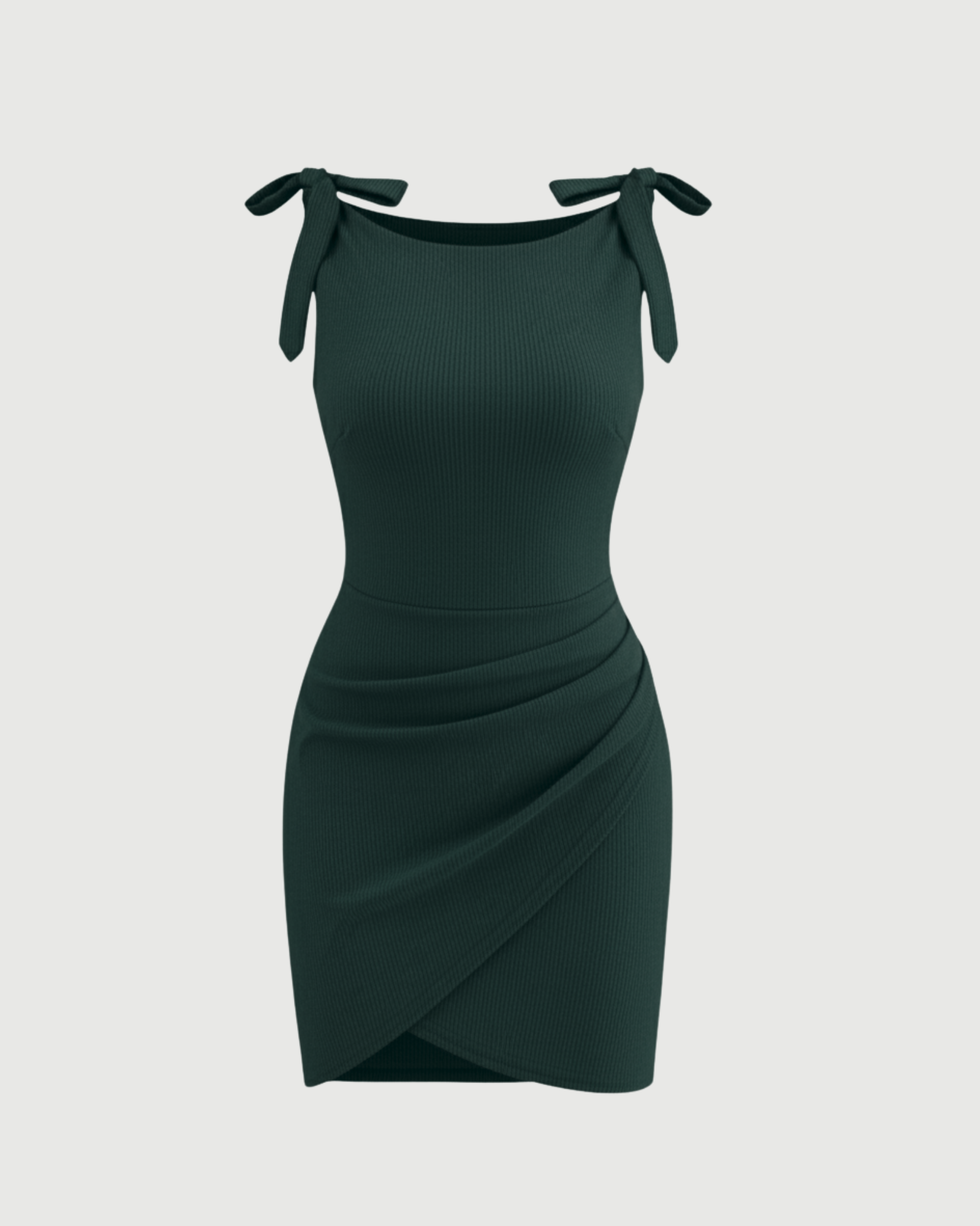 Soft Jersey Boat-Neck Wrap-Tie Mini Dress-Dark Green