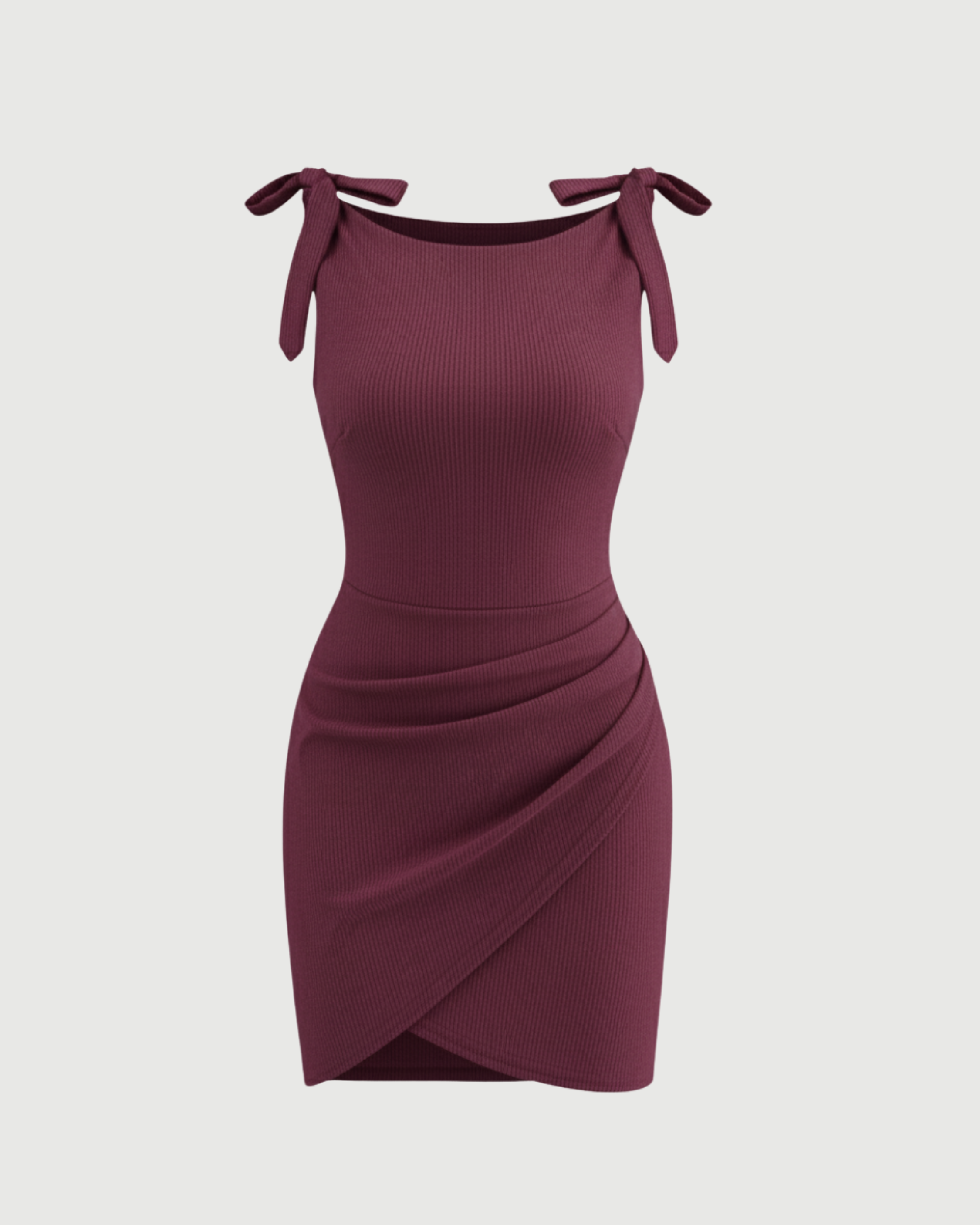Soft Jersey Boat-Neck Wrap-Tie Mini Dress-Maroon