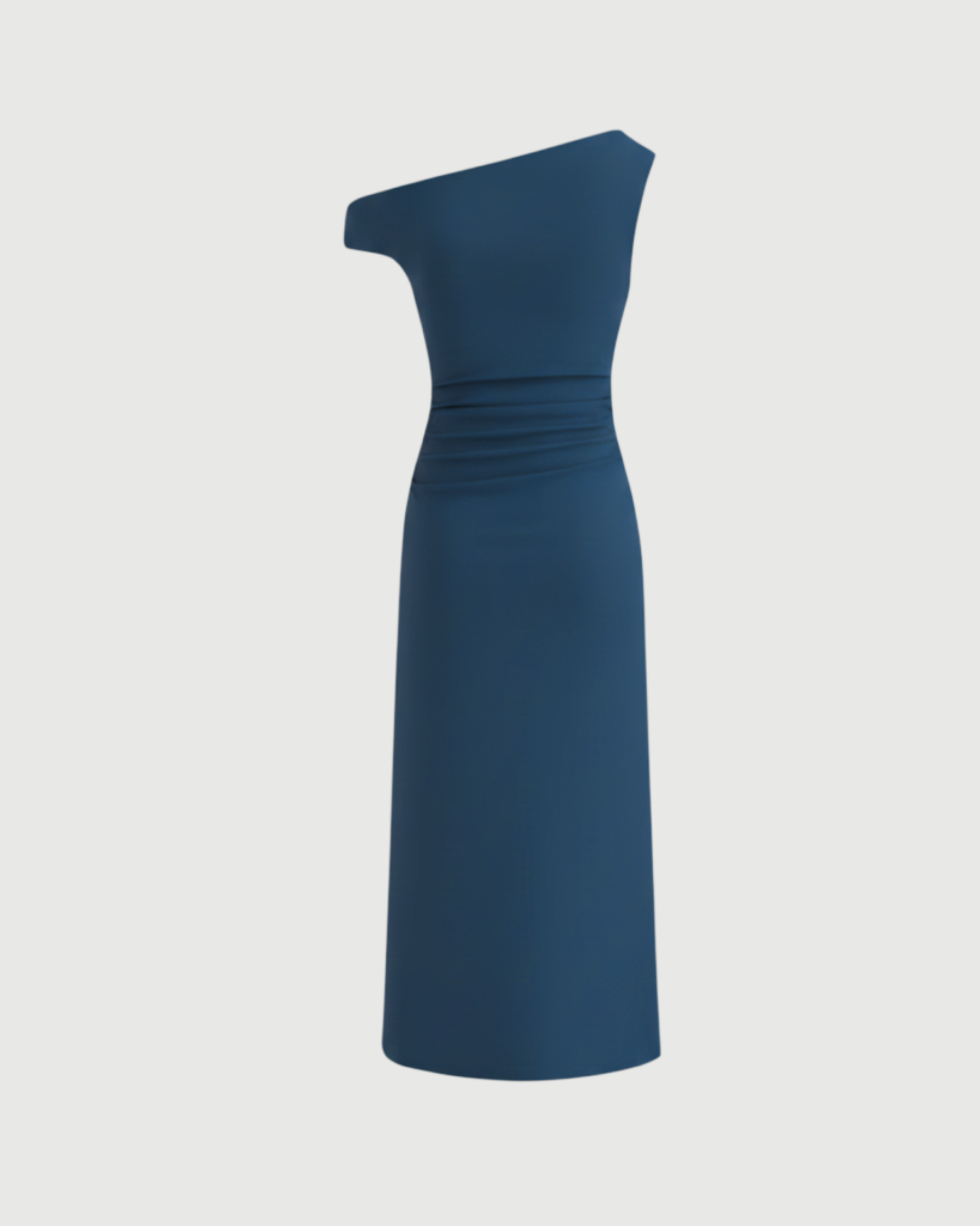Asymmetrical Neck Ruched Slit Maxi Dress-Blue