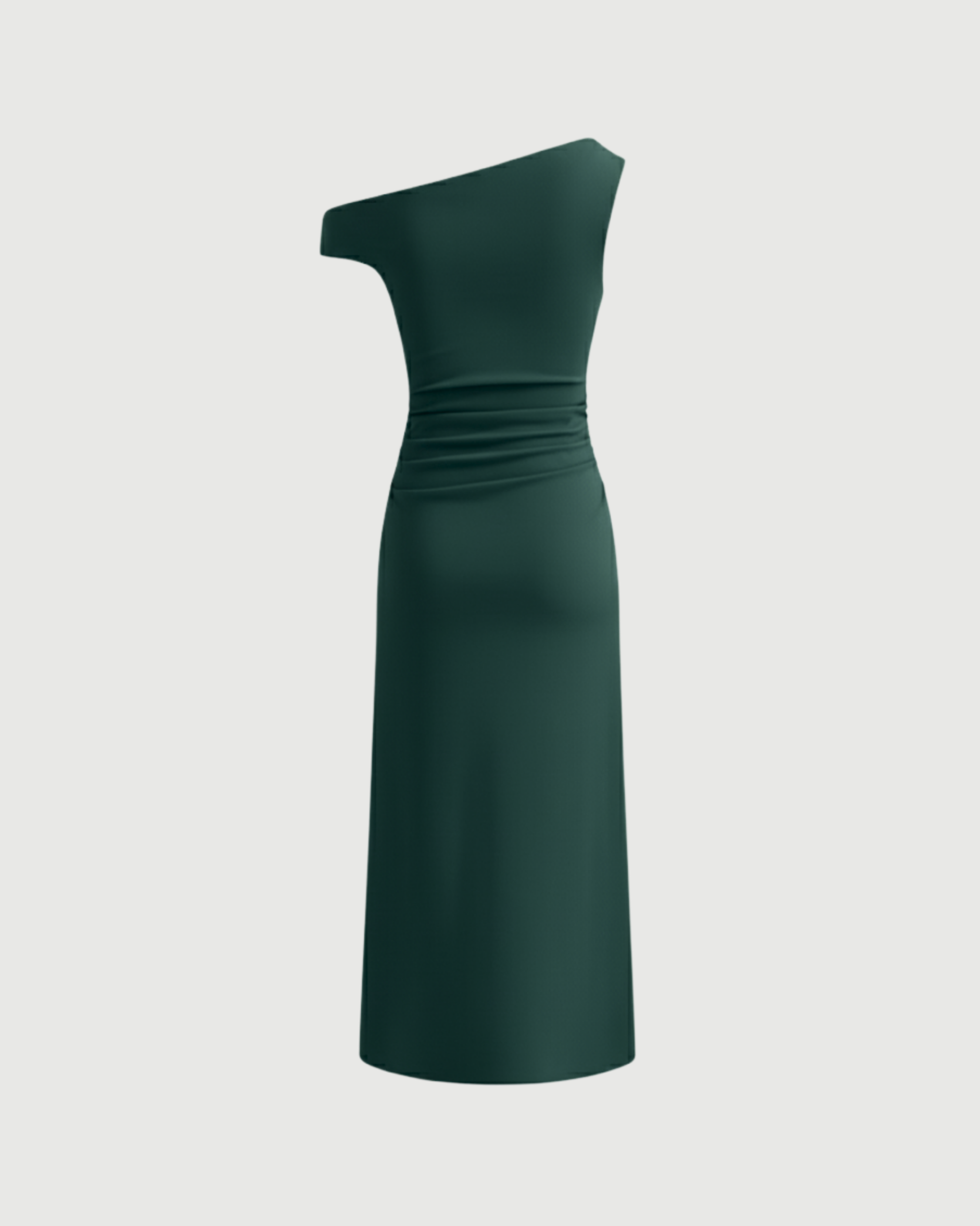 Asymmetrical Neck Ruched Slit Maxi Dress-Dark Green