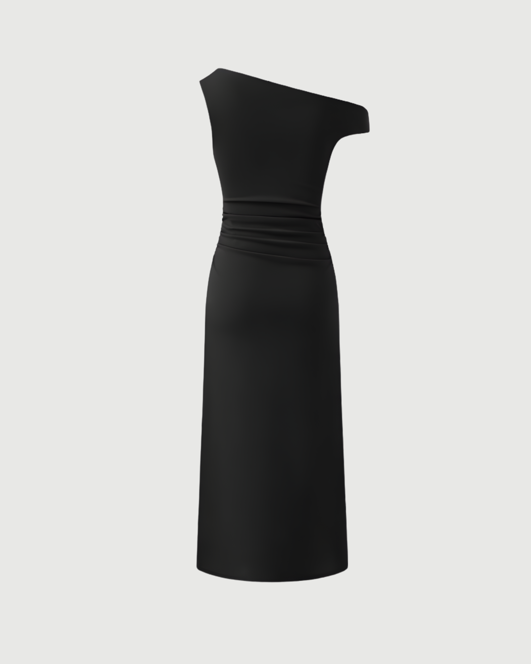 Asymmetrical Neck Ruched Slit Maxi Dress - Black