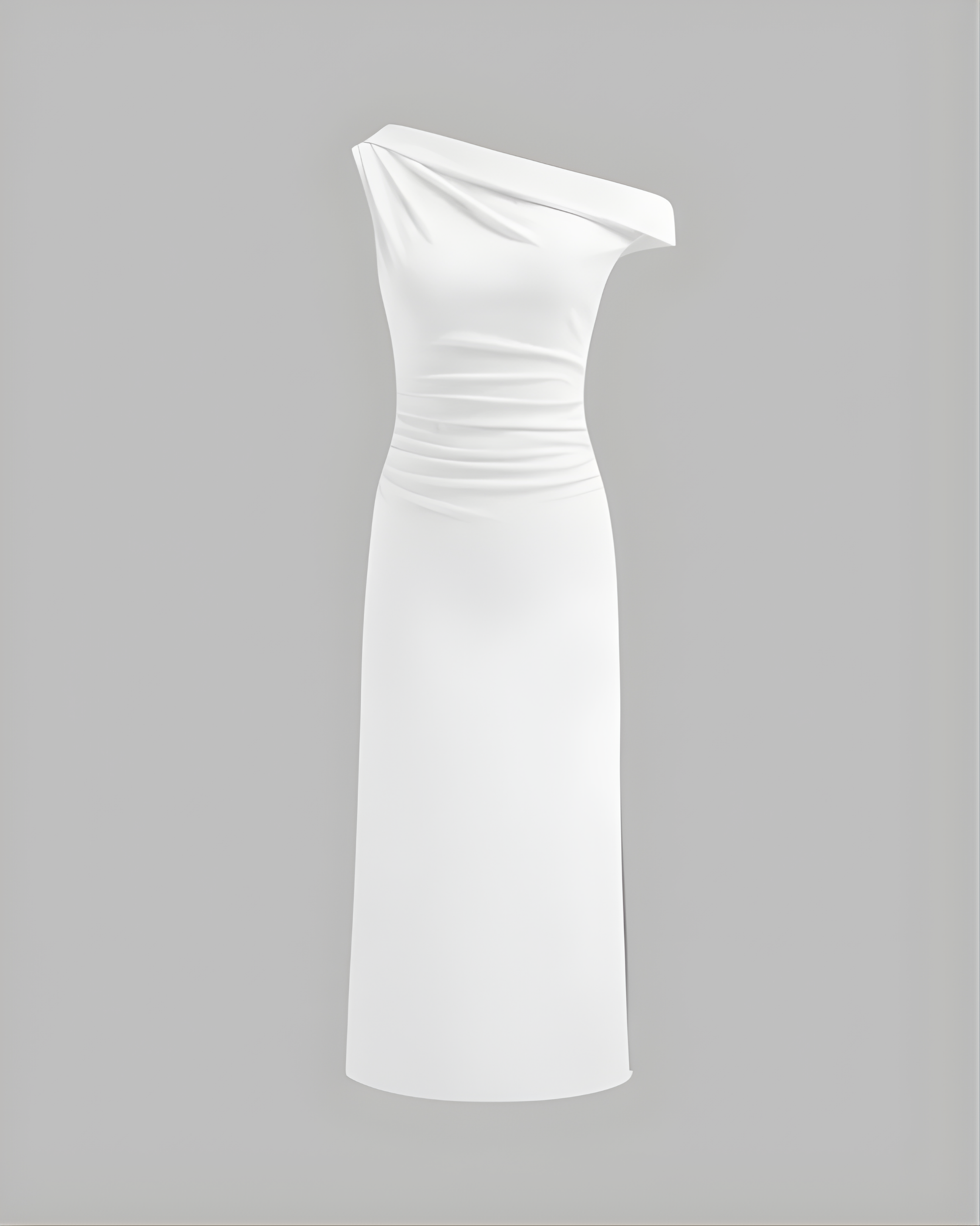 Asymmetrical Neck Ruched Slit Maxi Dress - White