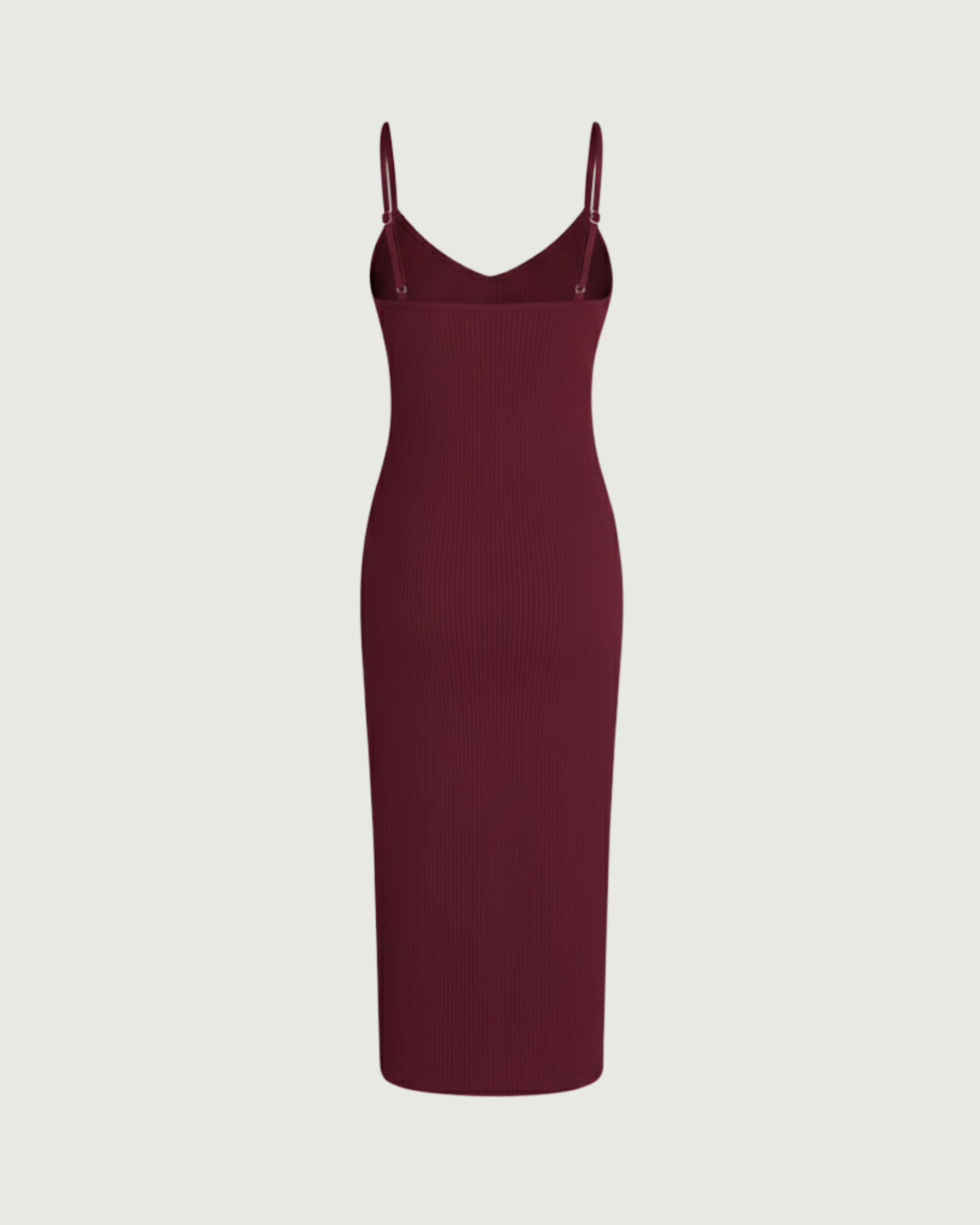 Minimal Solid V-Neck Cami Midi Dress-Maroon