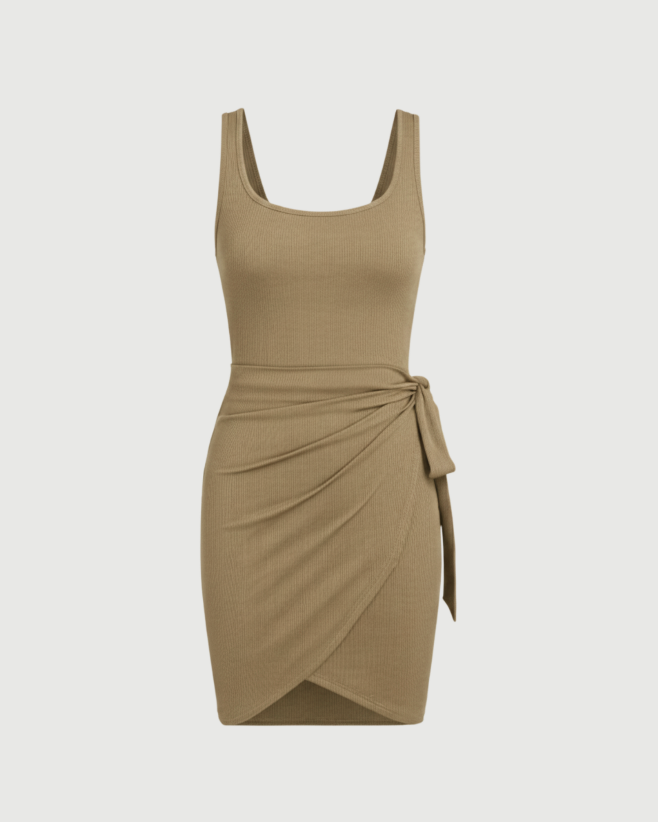 U-Neckline Knot-Detail Mini Dress-Cream