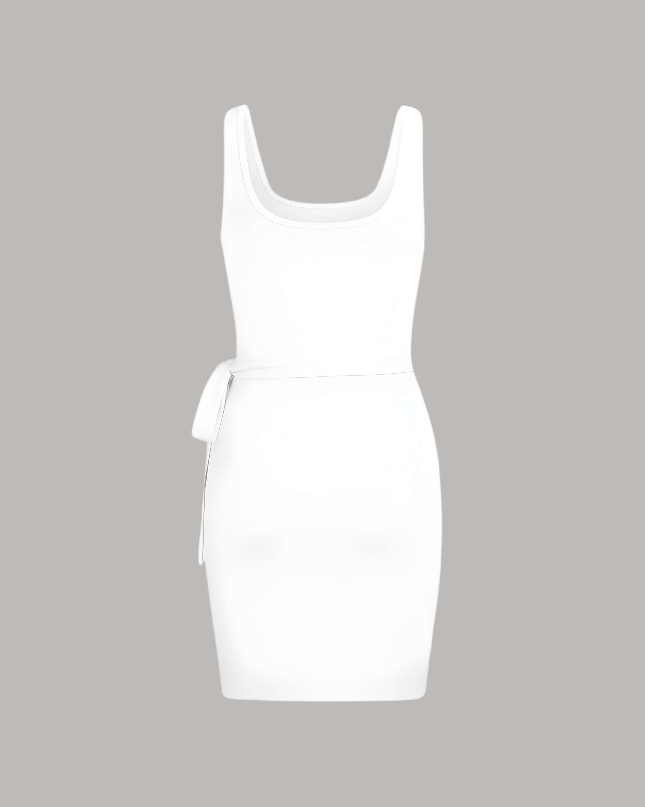 U-Neckline Knot-Detail Mini Dress - White