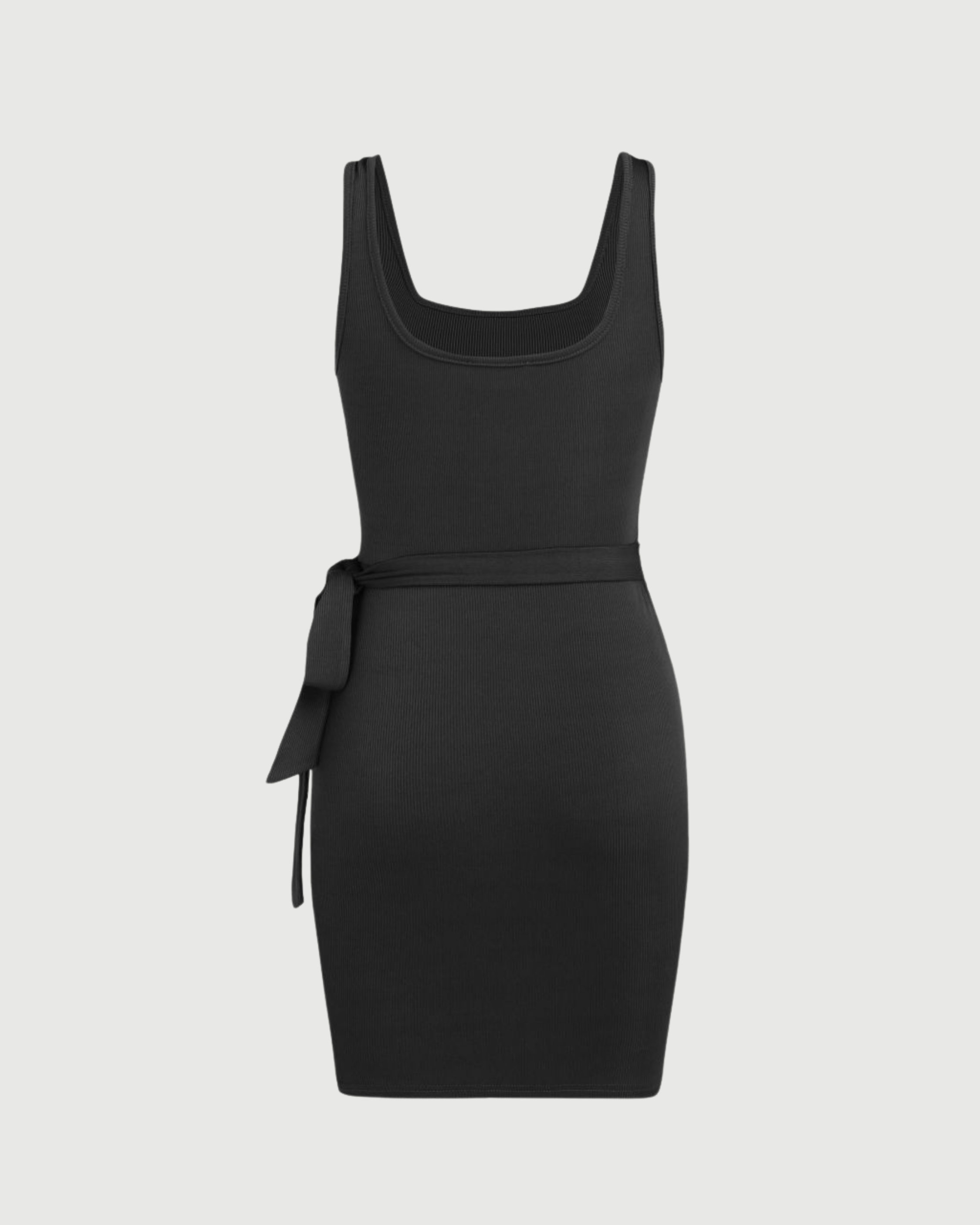 U-Neckline Knot-Detail Mini Dress - Black