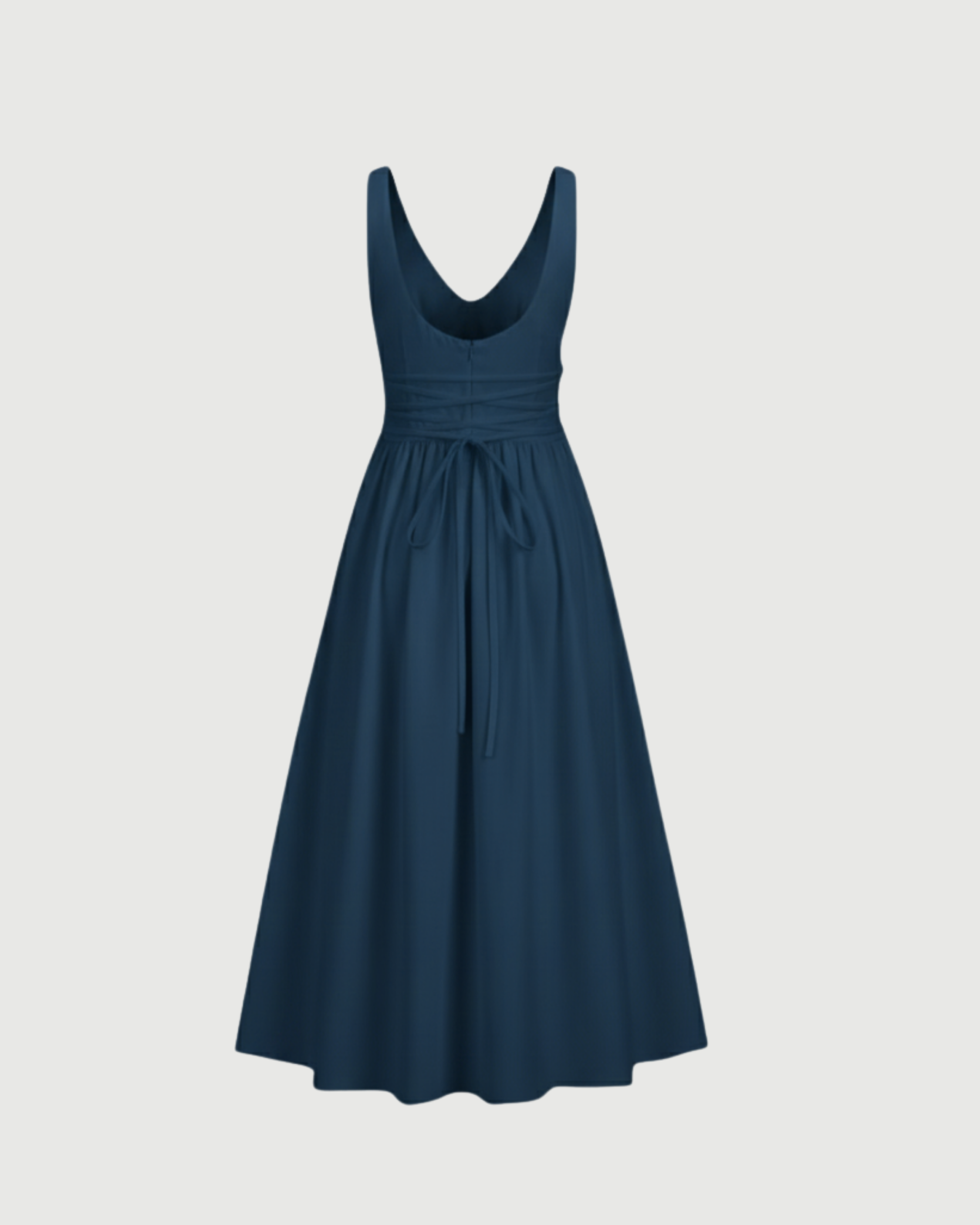 Cotton-Blend V-Neck Ruffle Maxi Dress-Blue