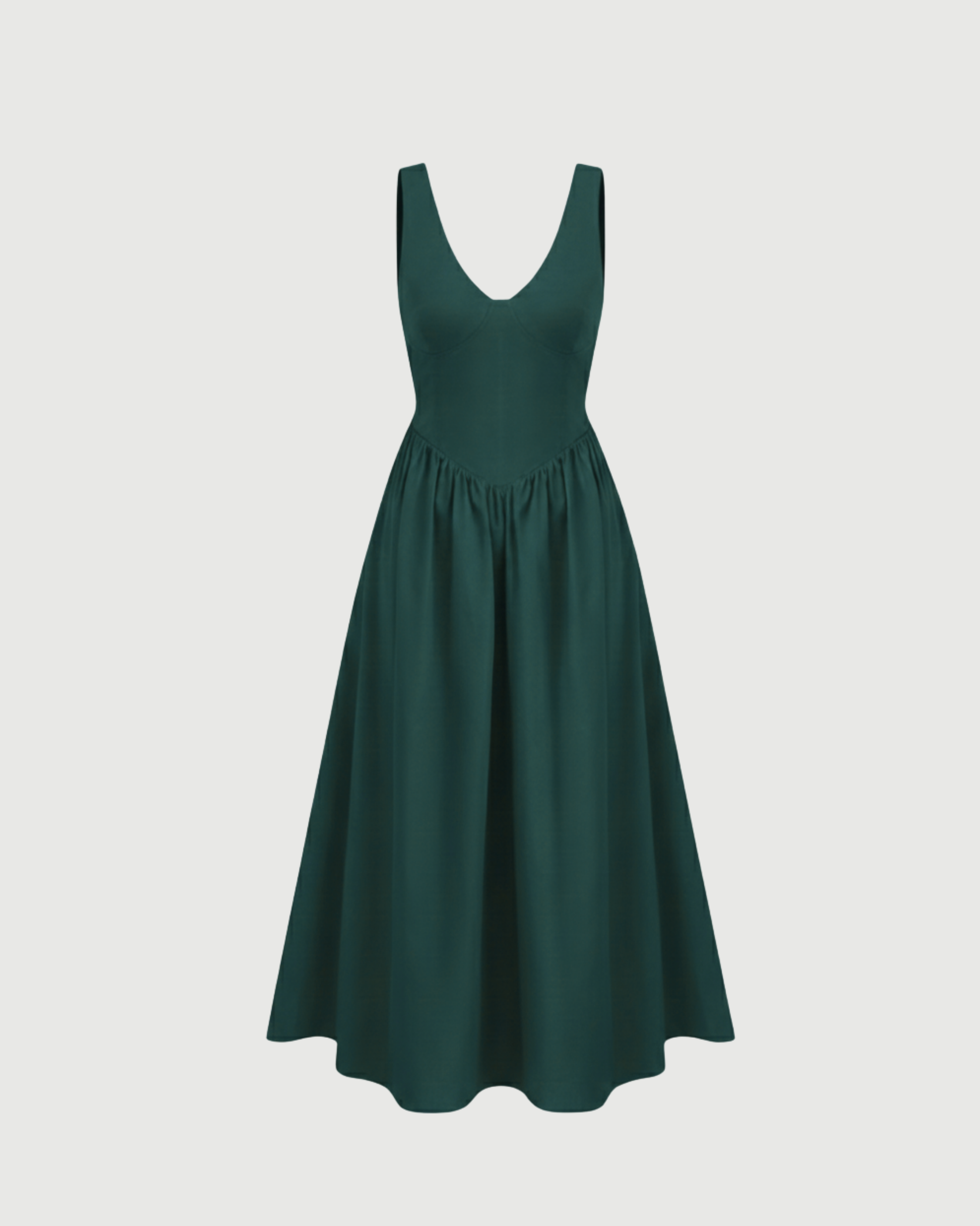 Cotton-Blend V-Neck Ruffle Maxi Dress-Dark Green