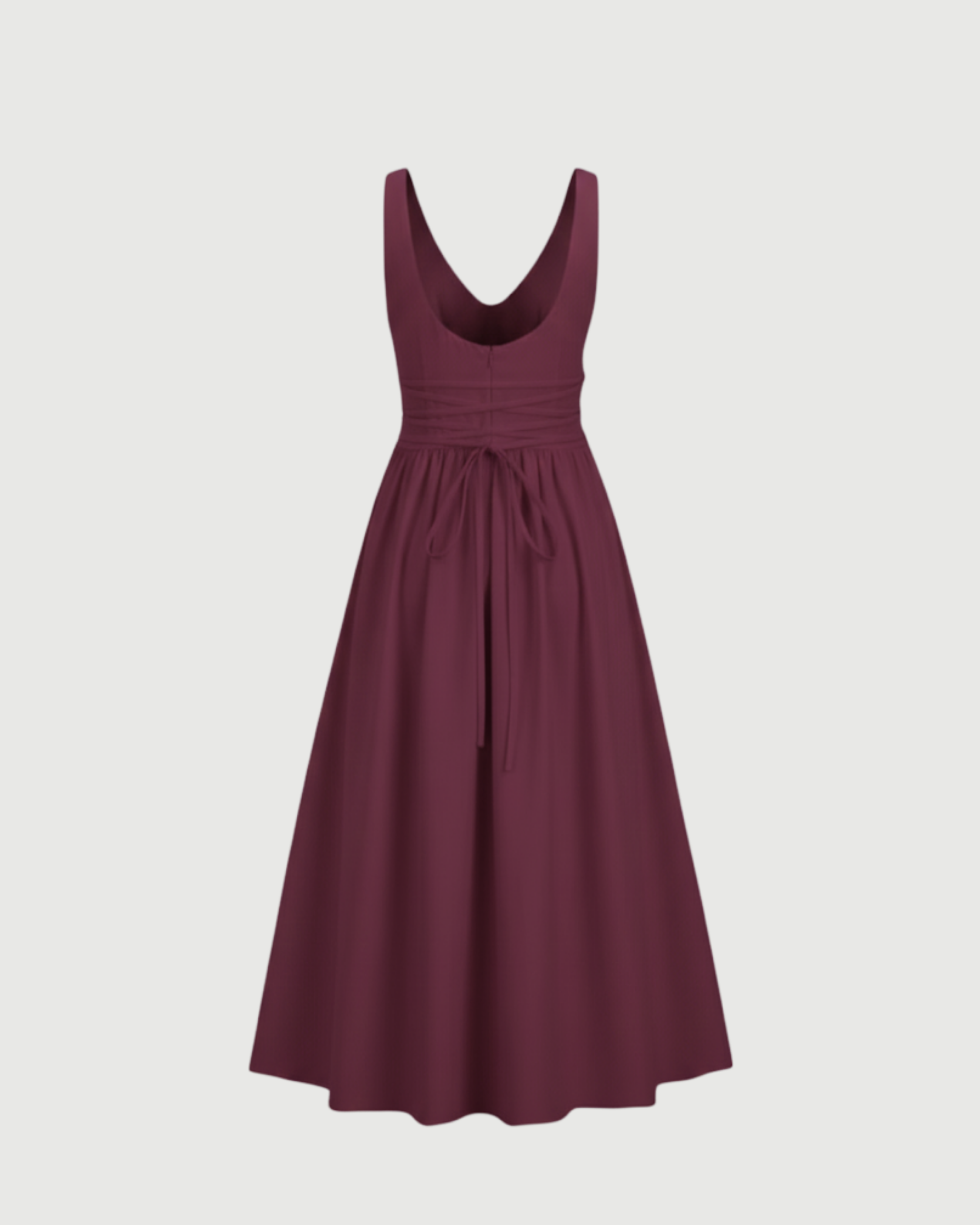 Cotton-Blend V-Neck Ruffle Maxi Dress-Maroon