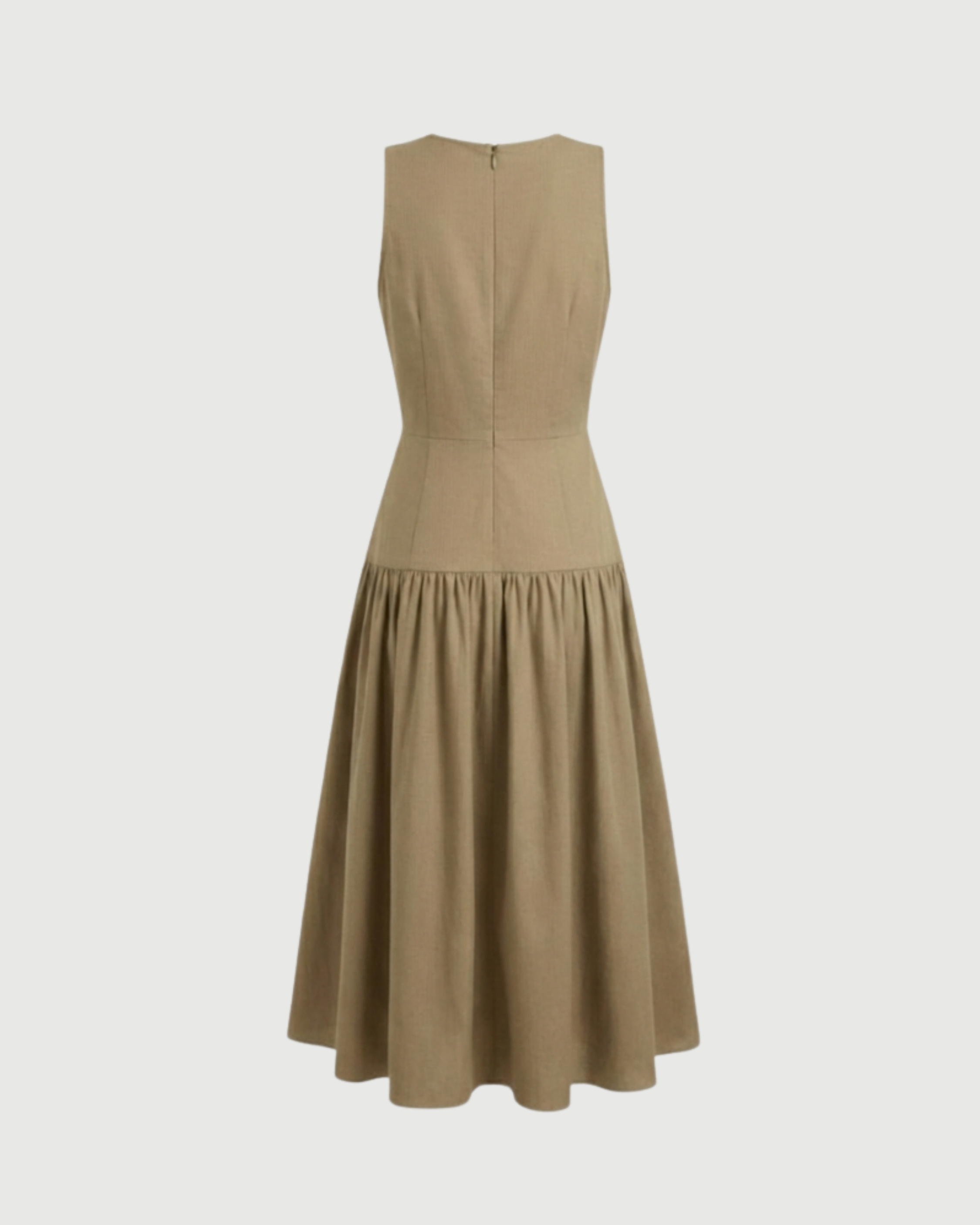 Cotton Ruffle Maxi Dress with Round Neckline-Cream