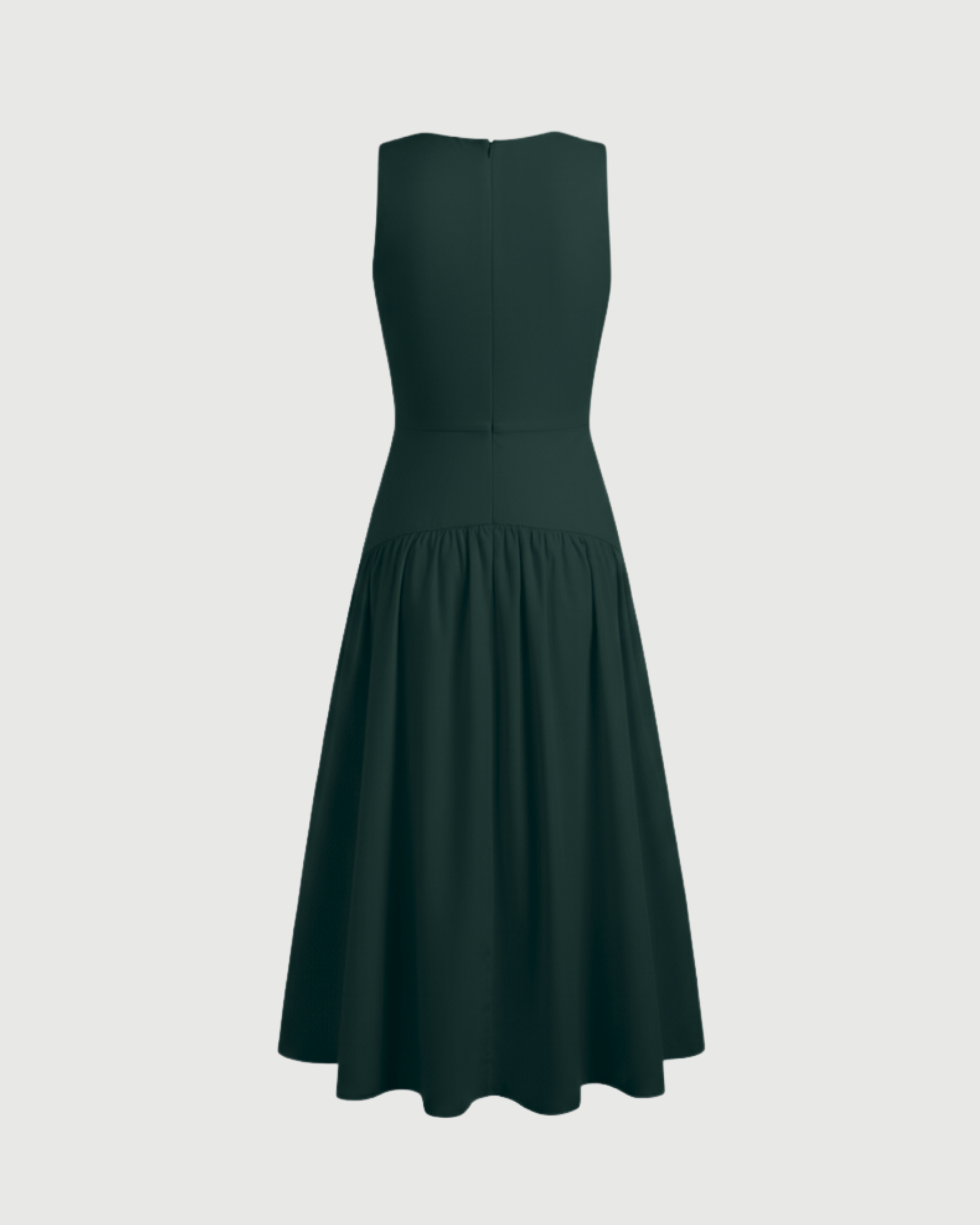 Cotton Ruffle Maxi Dress with Round Neckline-Dark Green