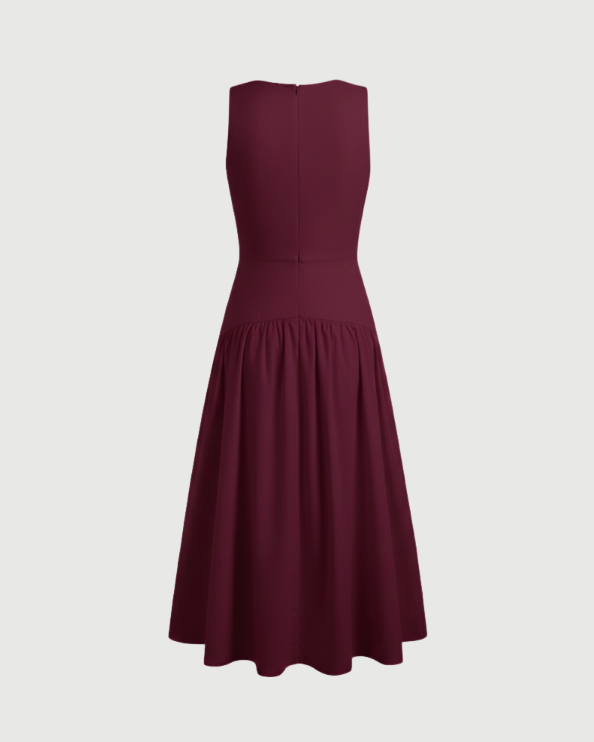 Cotton Ruffle Maxi Dress with Round Neckline-Maroon