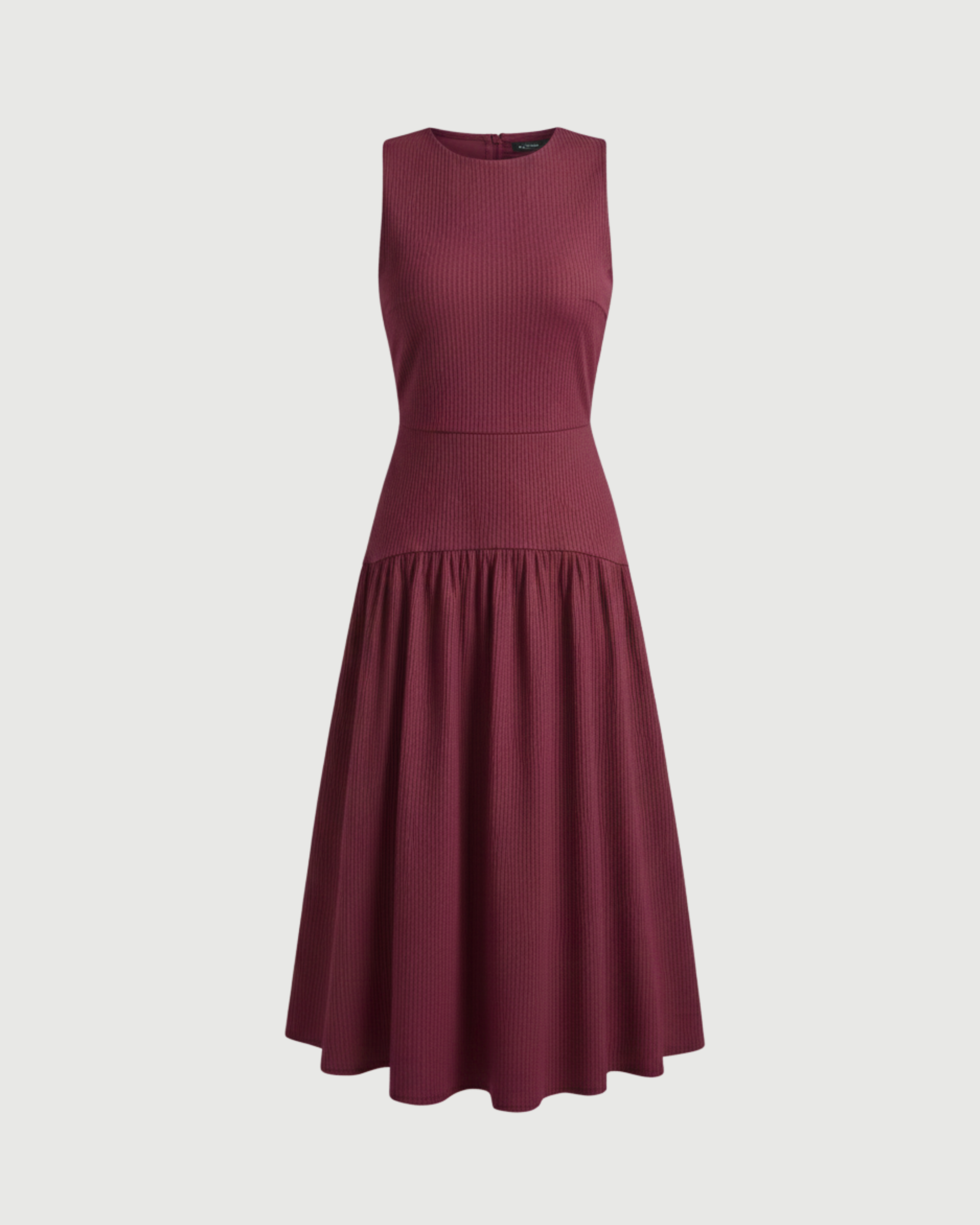 Cotton Ruffle Maxi Dress with Round Neckline-Maroon