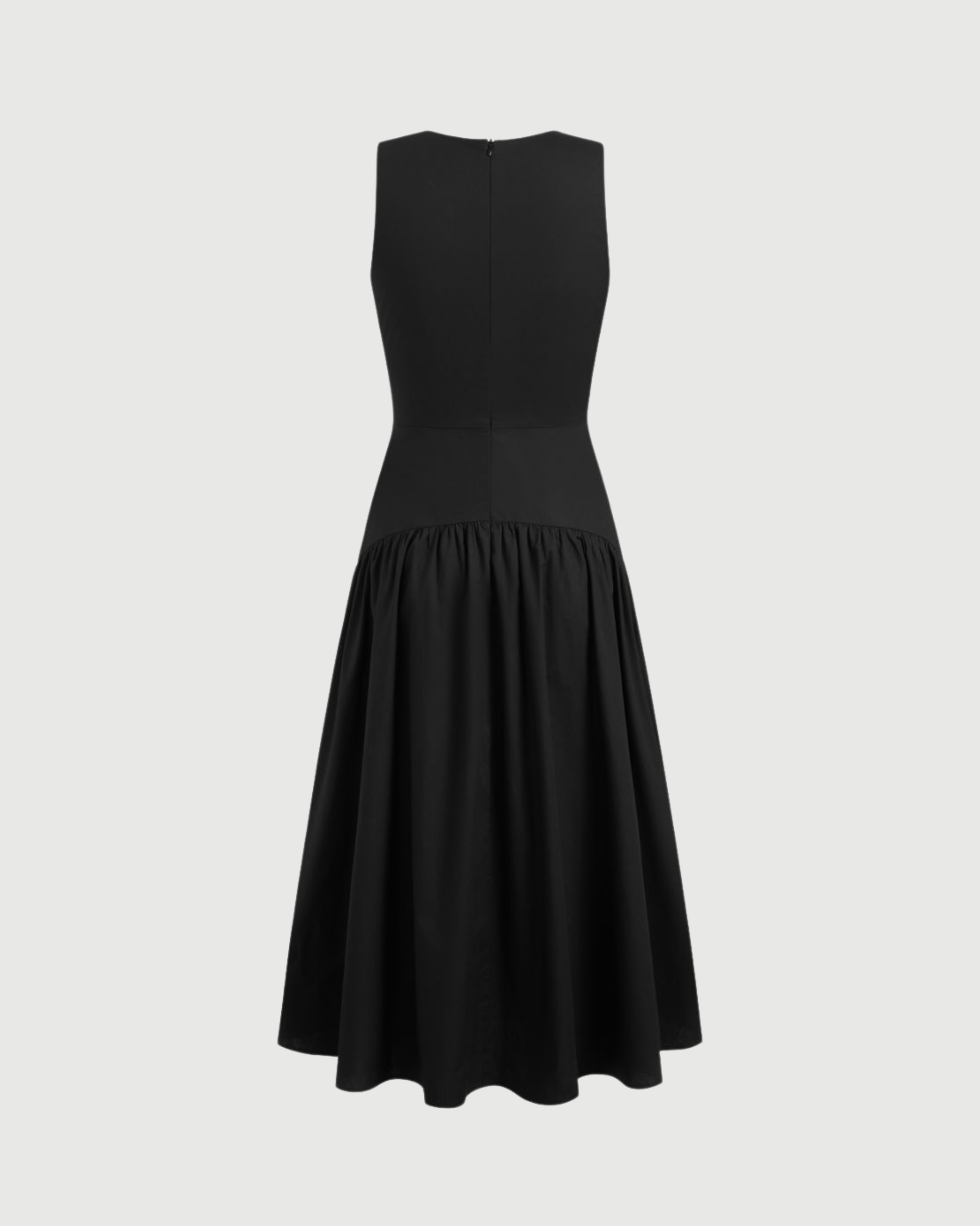 Cotton Ruffle Maxi Dress with Round Neckline - Black