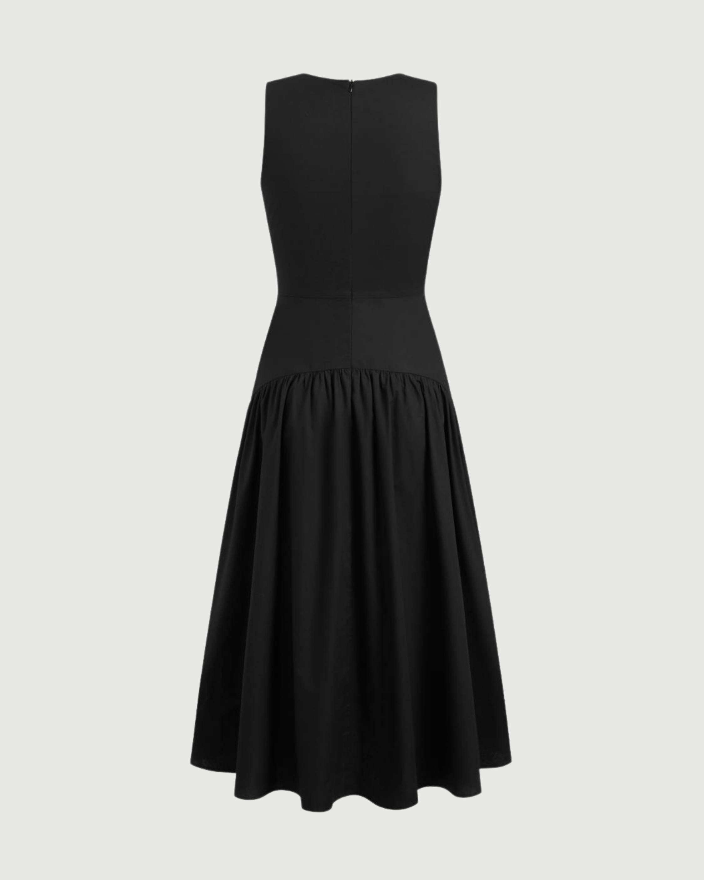 Cotton Ruffle Maxi Dress with Round Neckline - Black