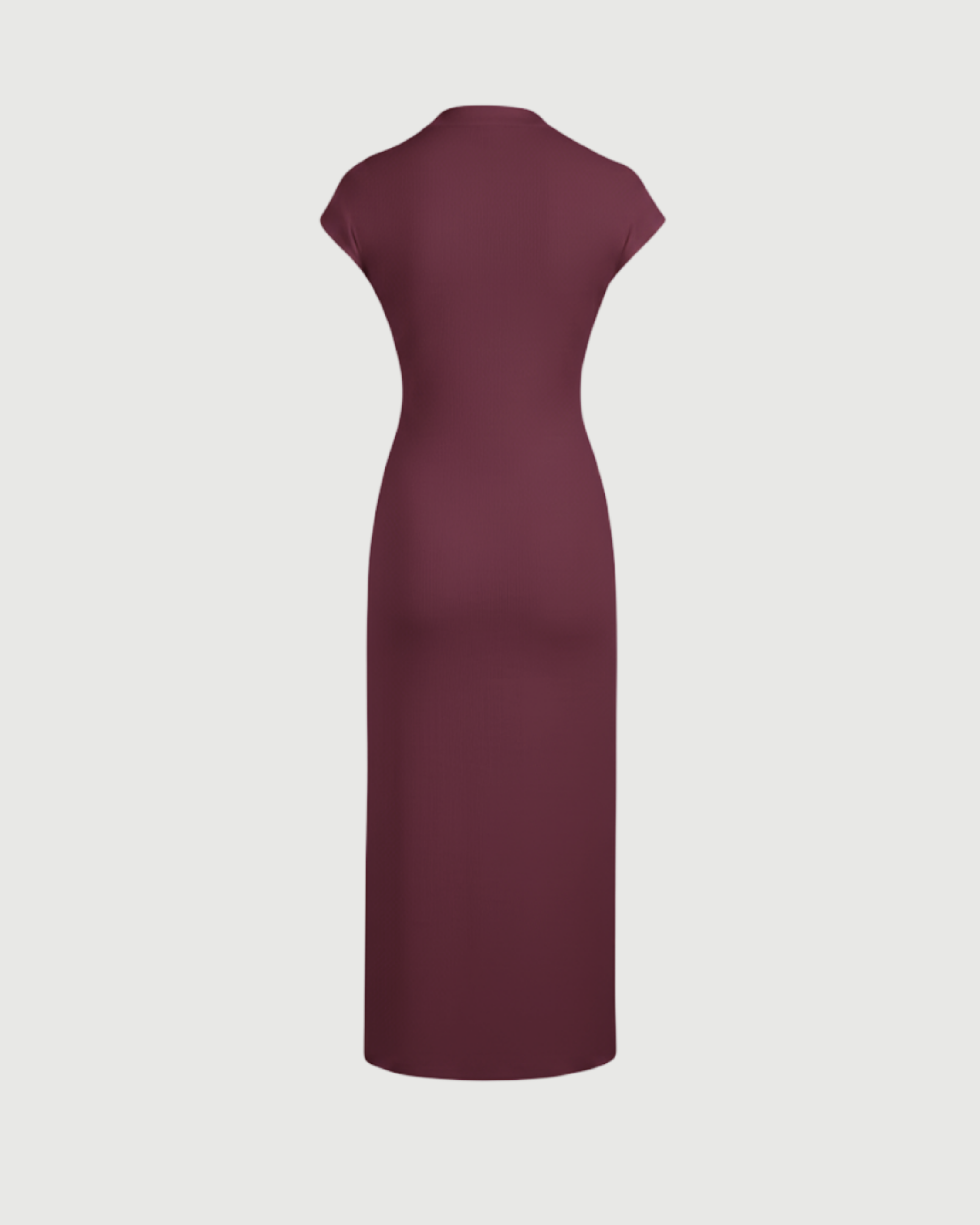 High-Neck Ruched Maxi Dress-Maroon