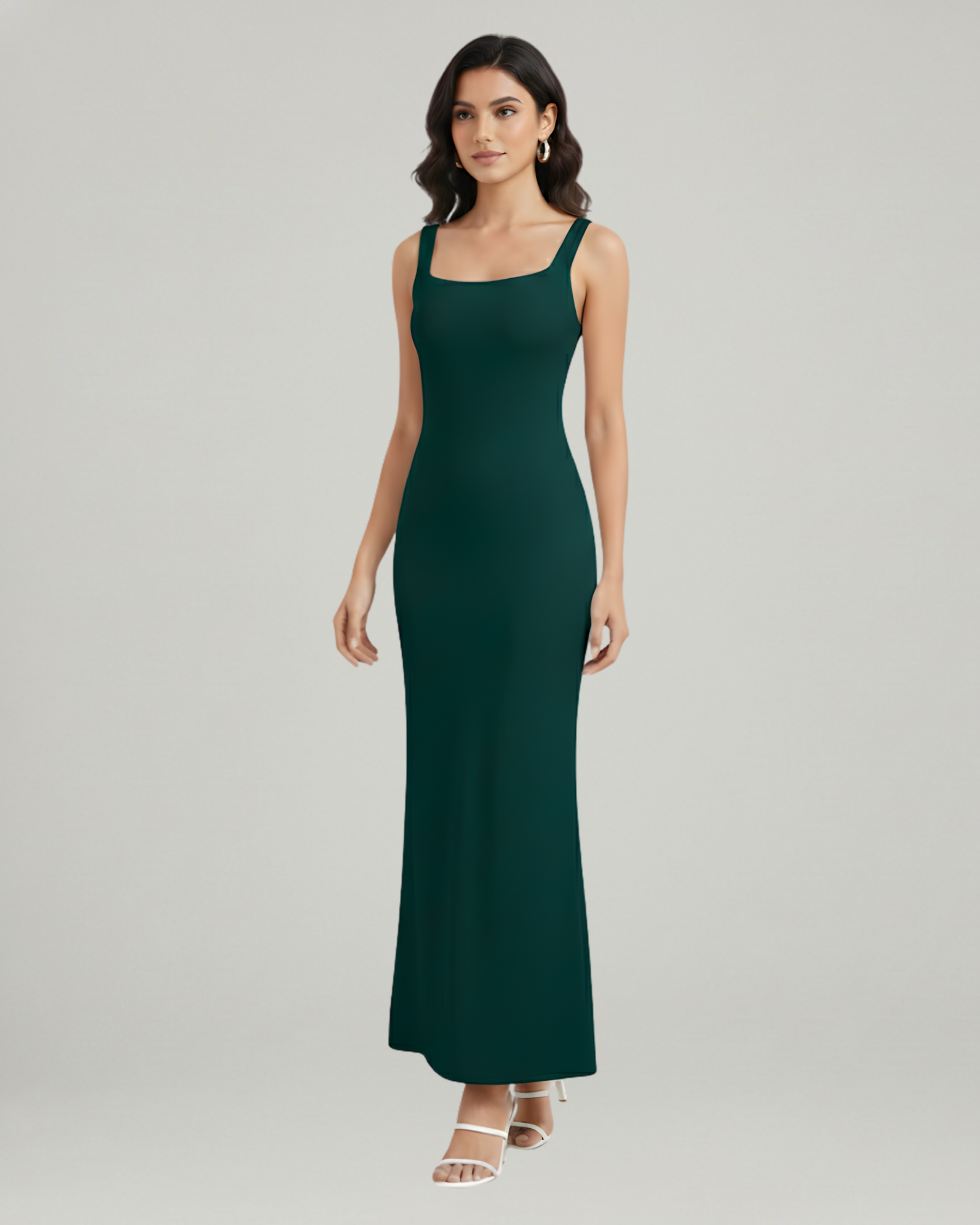Backless Bowknot Maxi Dress with Scoop Neckline-Dark Green