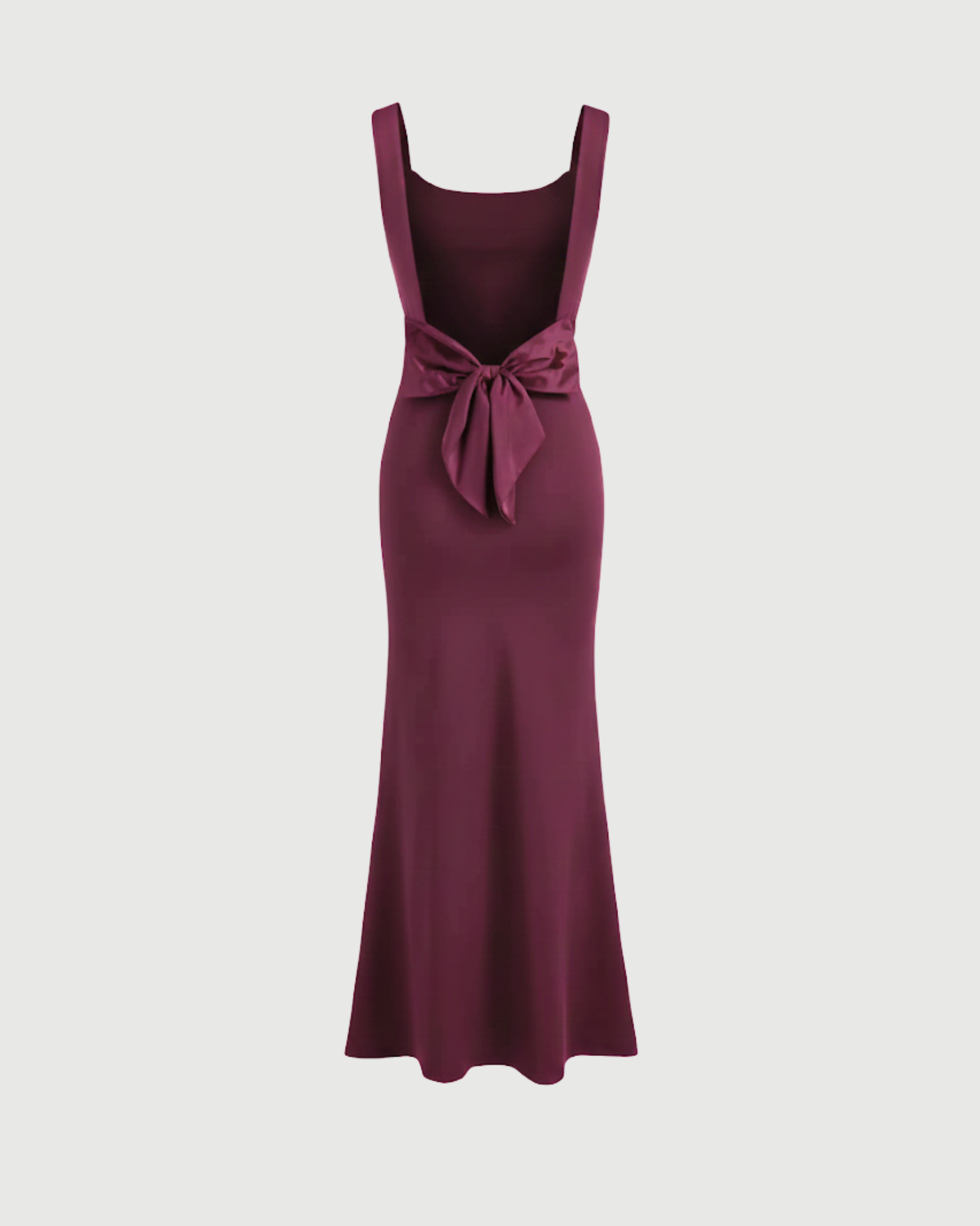Backless Bowknot Maxi Dress with Scoop Neckline-Maroon