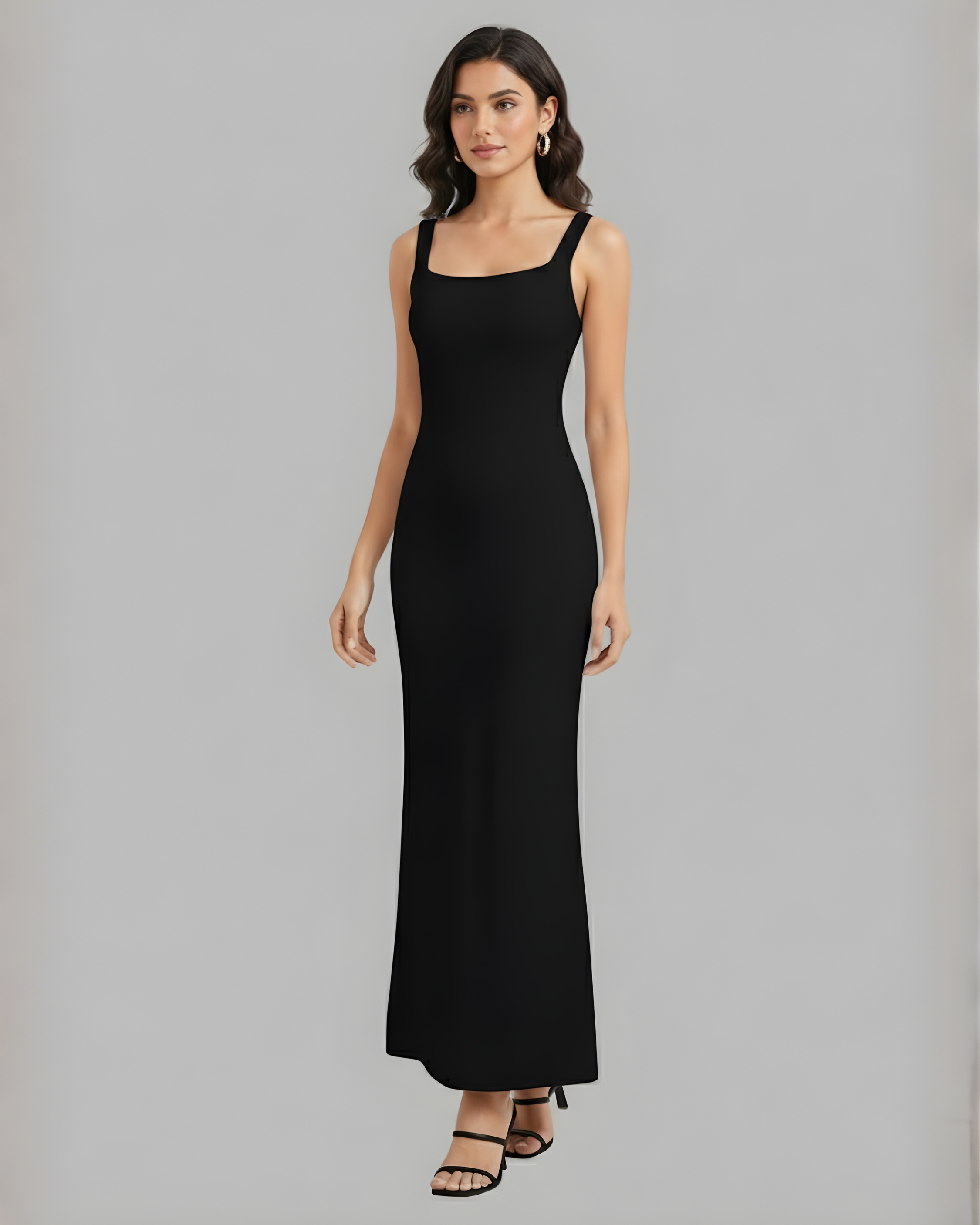 Backless Bowknot Maxi Dress with Scoop Neckline - Black