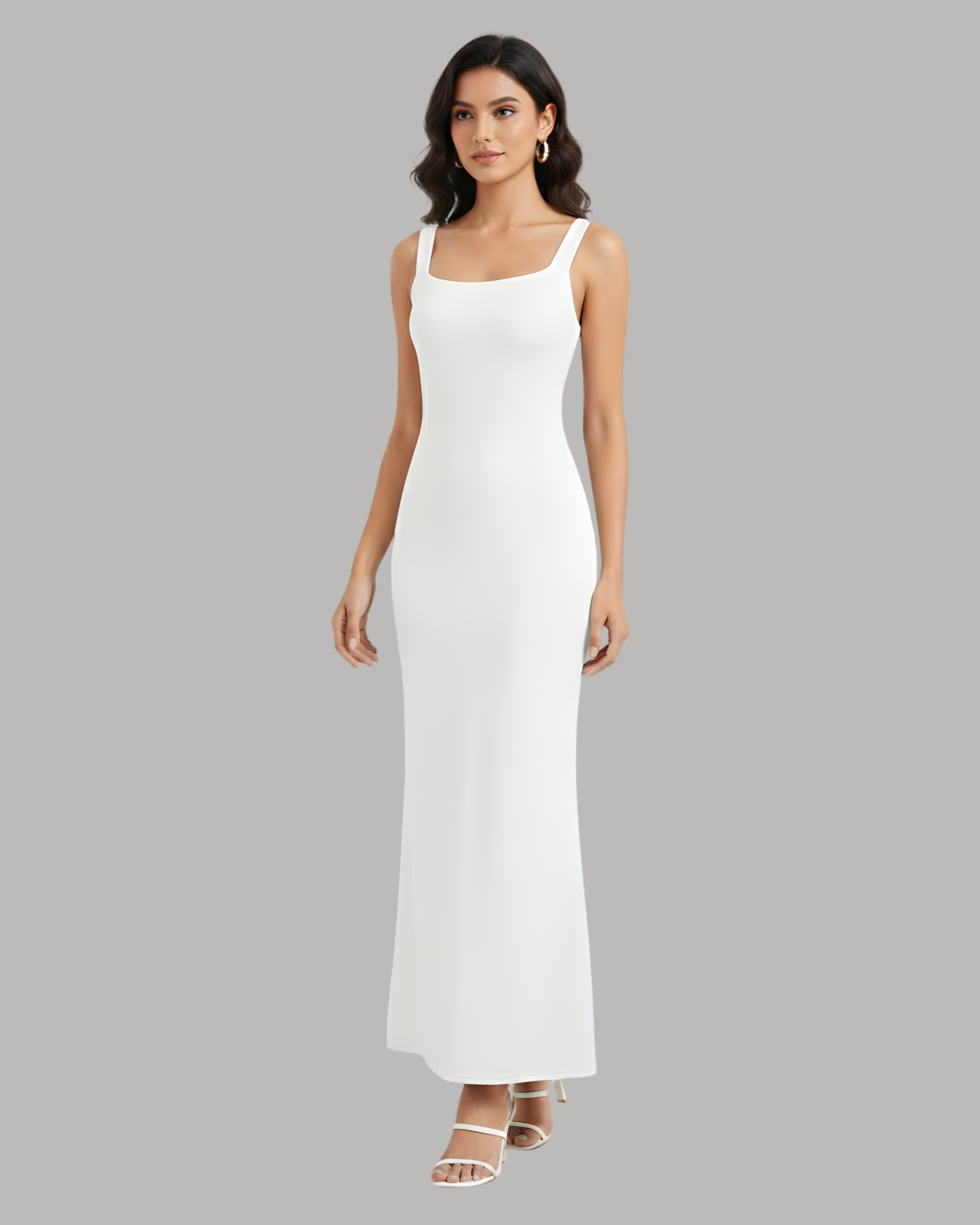 Backless Bowknot Maxi Dress with Scoop Neckline - White
