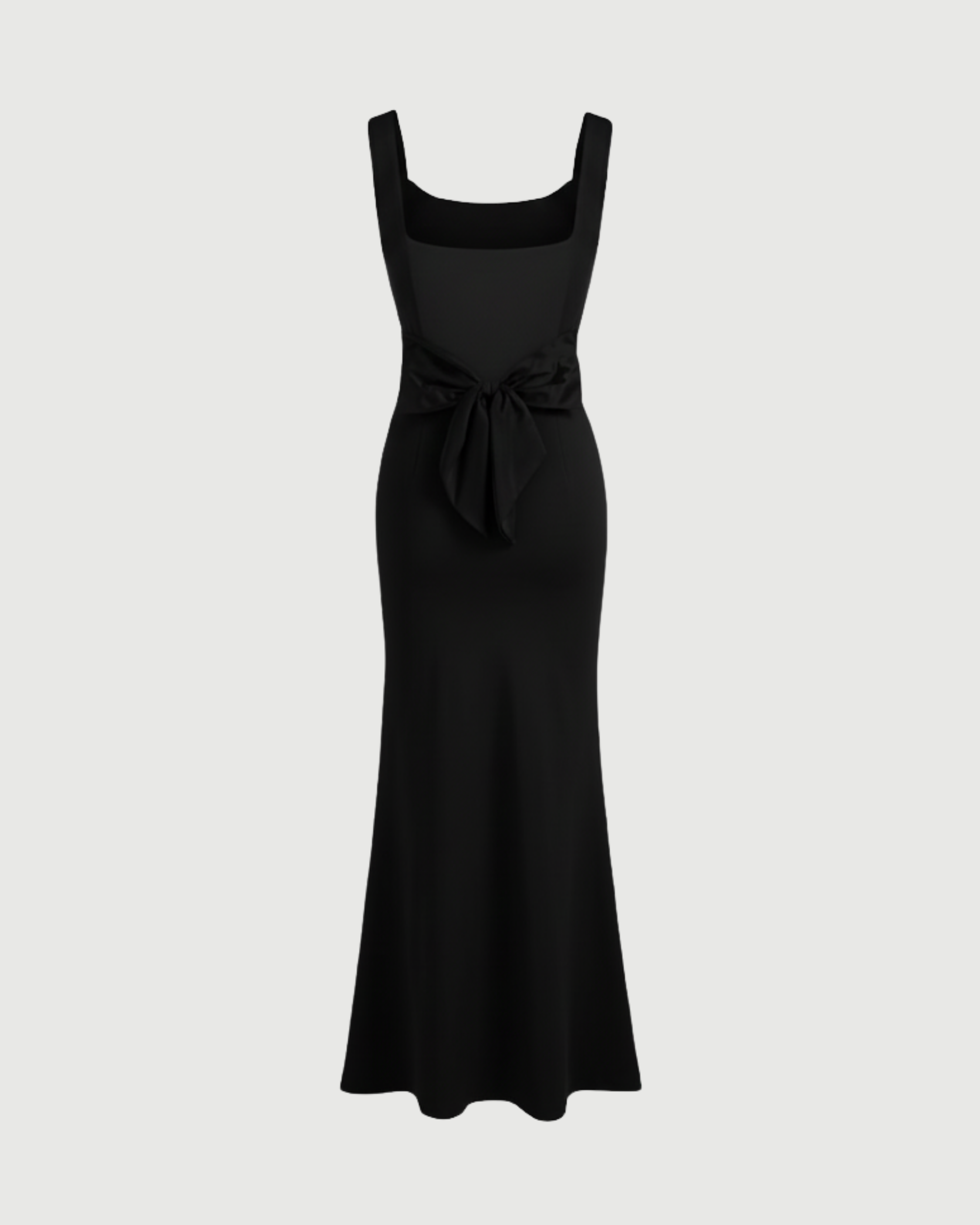 Backless Bowknot Maxi Dress with Scoop Neckline - Black