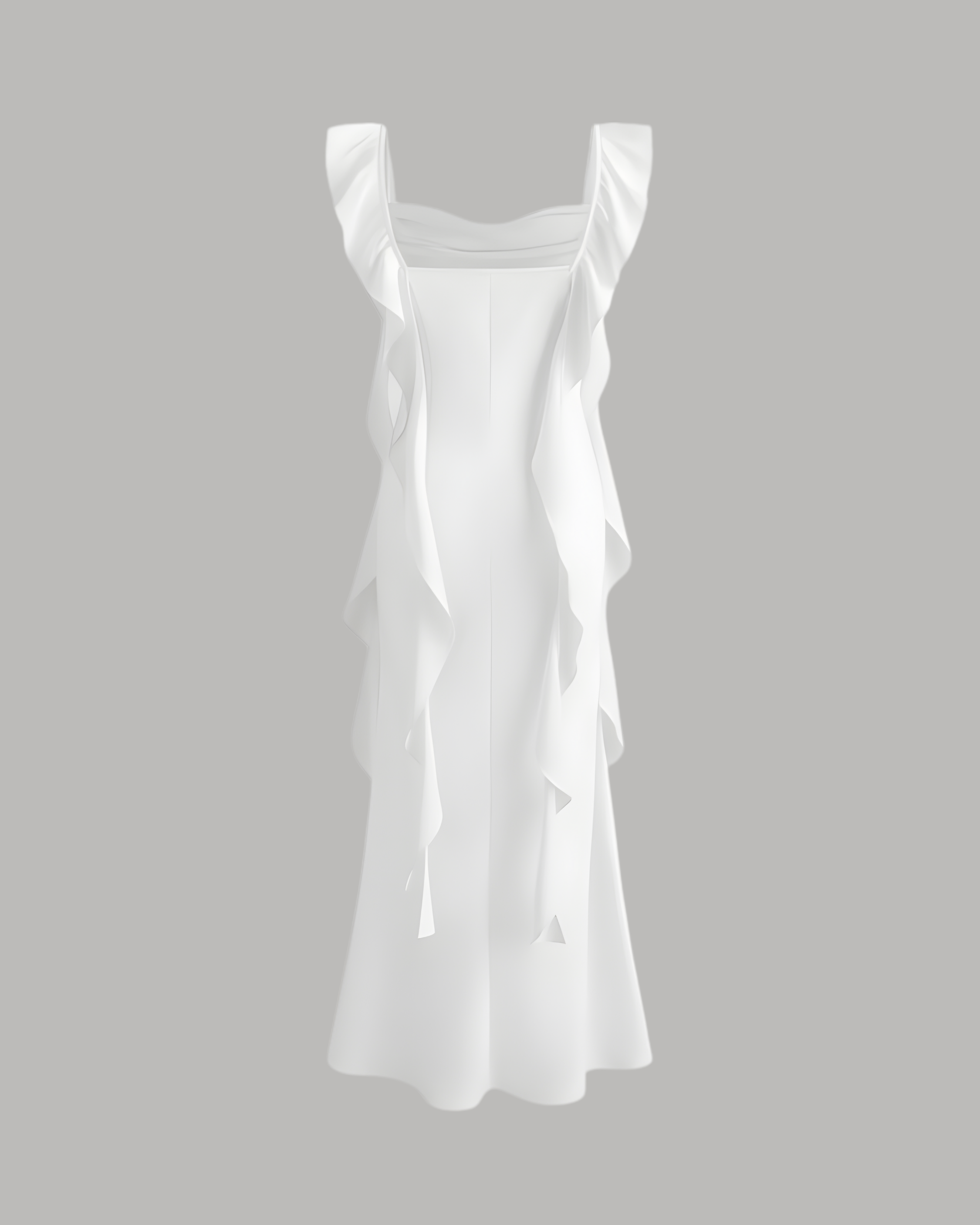 Satin Maxi Dress with Cowl Neck and Ruffle Hem - White