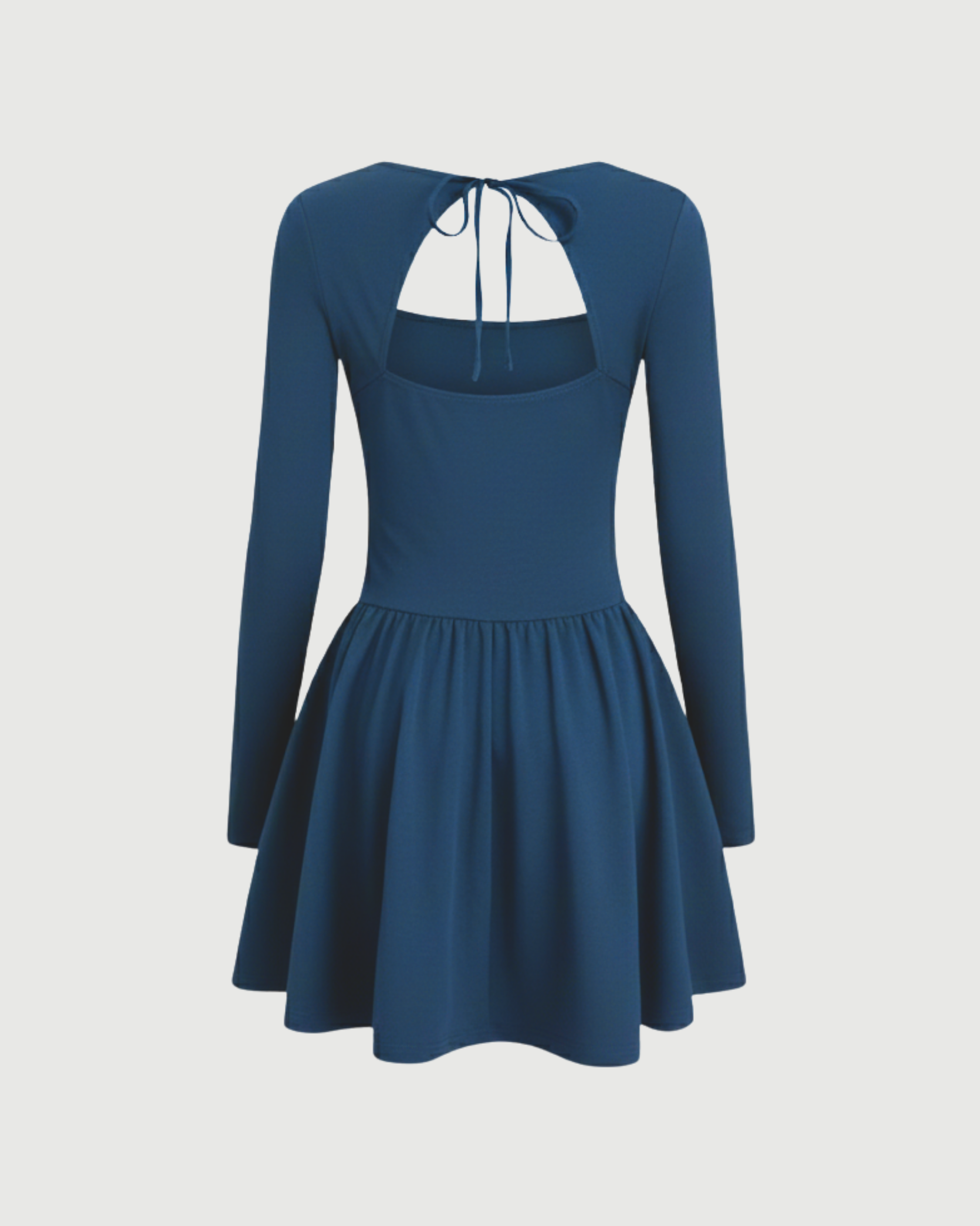 Cut-Out Knotted Mini Dress with Square Neckline-Blue