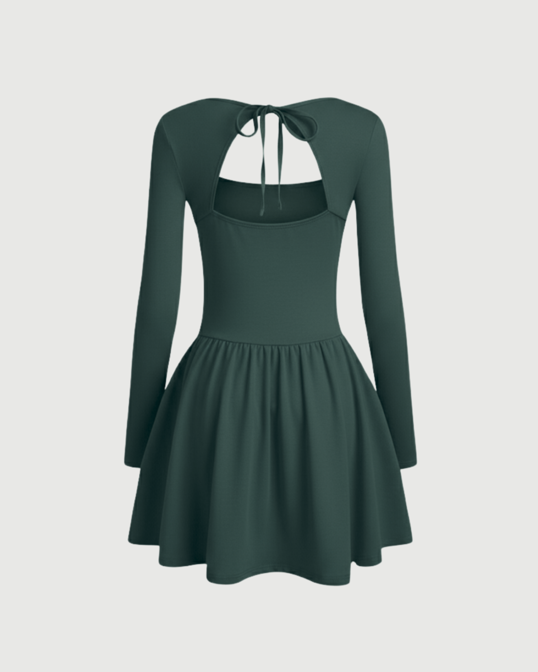 Cut-Out Knotted Mini Dress with Square Neckline-Dark Green