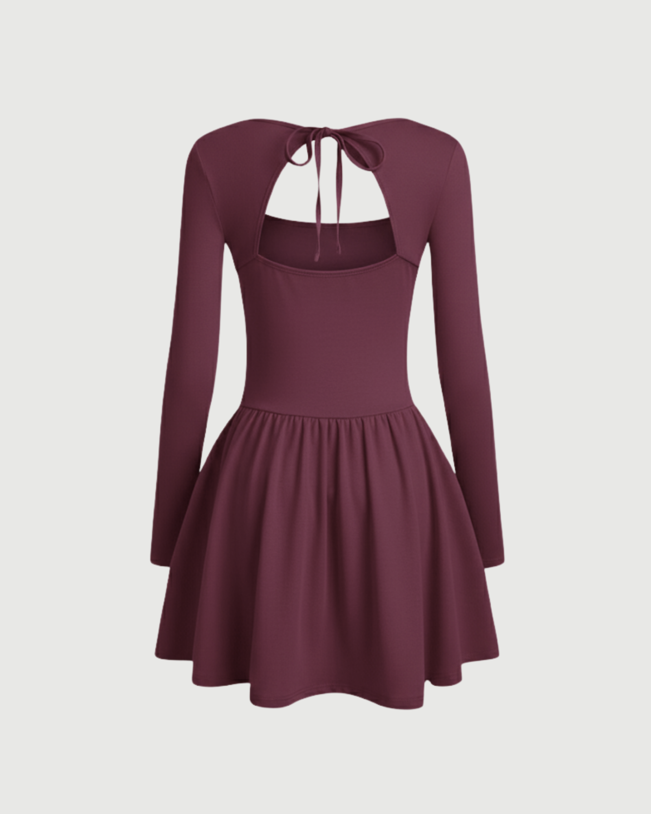 Cut-Out Knotted Mini Dress with Square Neckline-Maroon