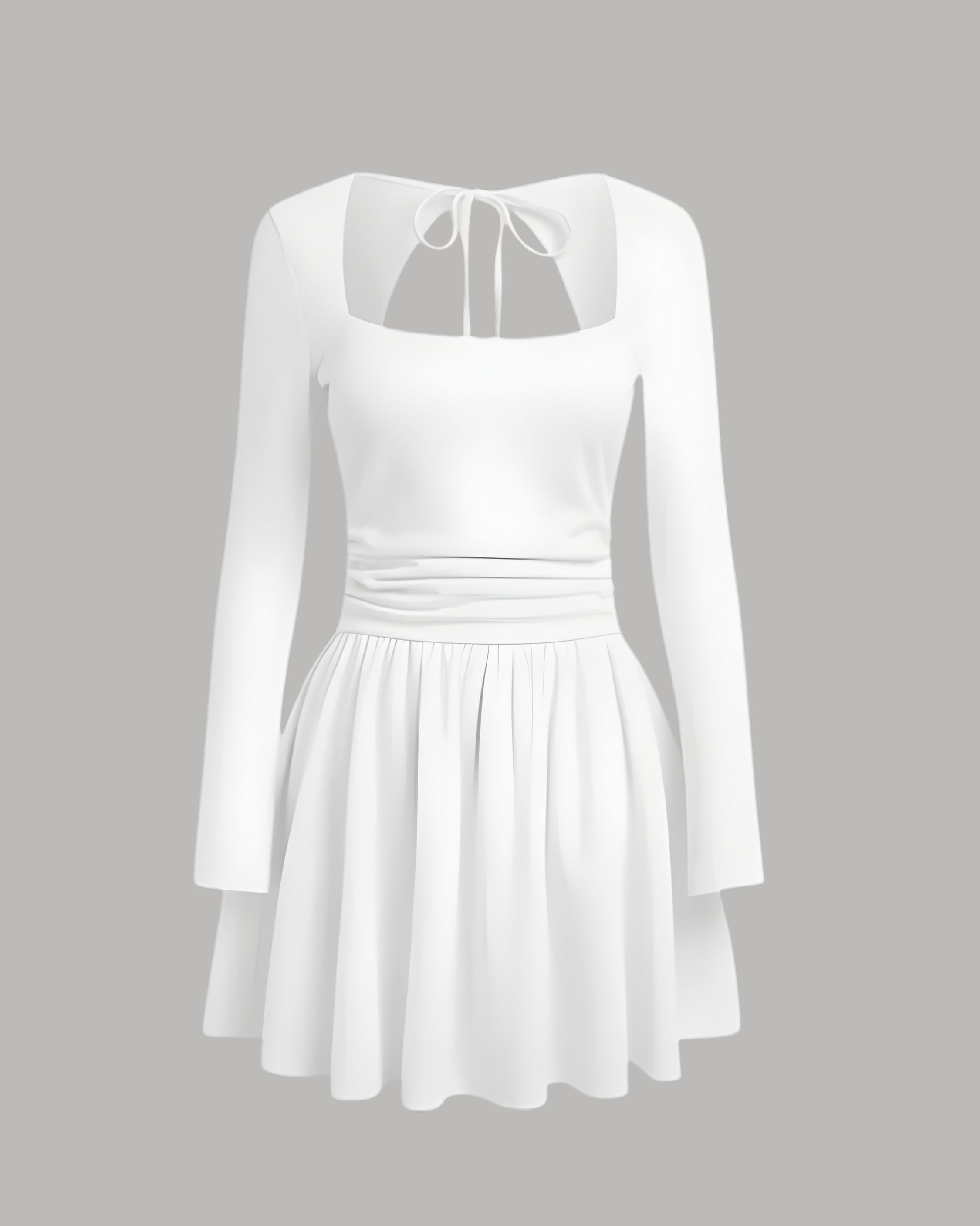 Cut-Out Knotted Mini Dress with Square Neckline - White
