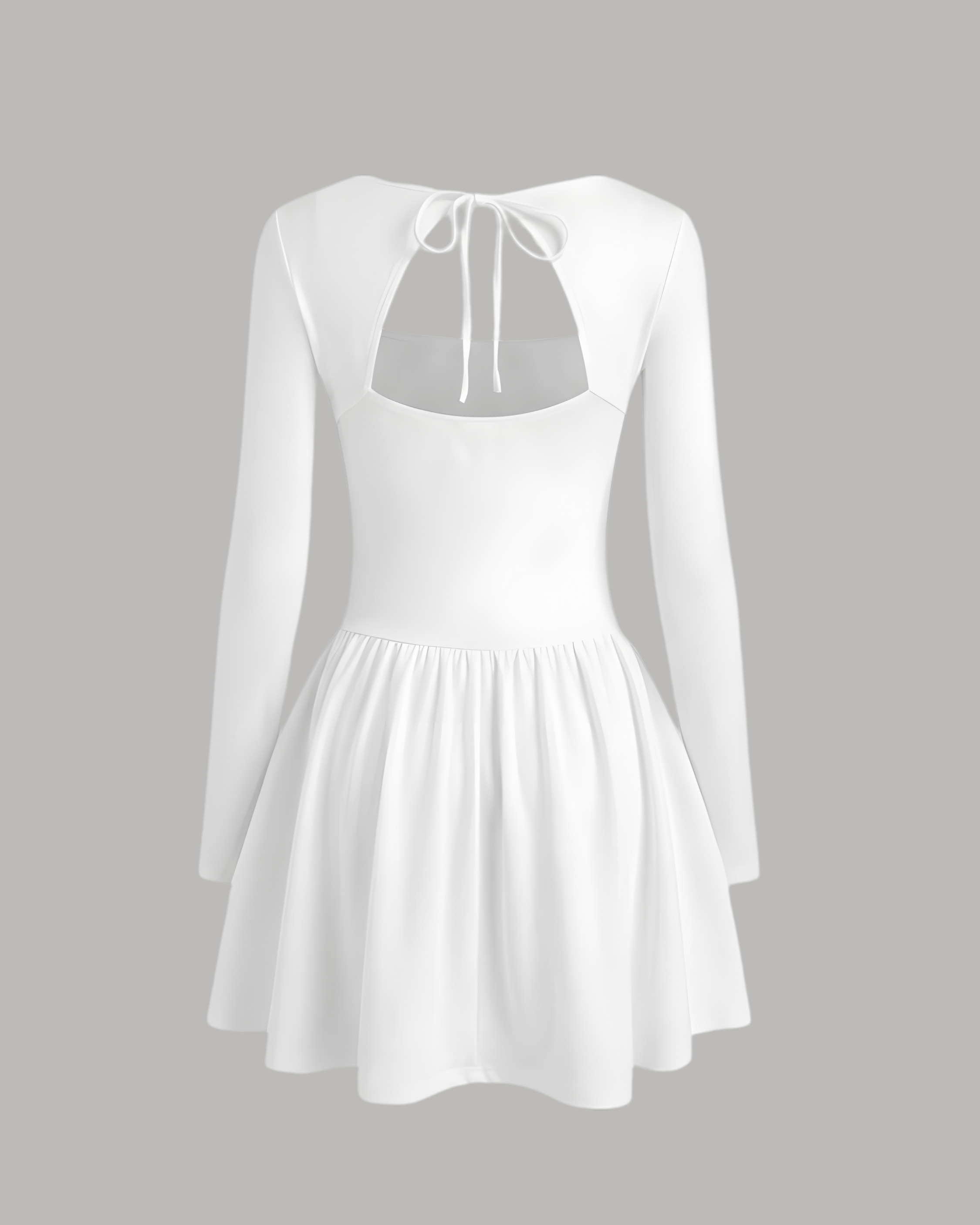 Cut-Out Knotted Mini Dress with Square Neckline - White