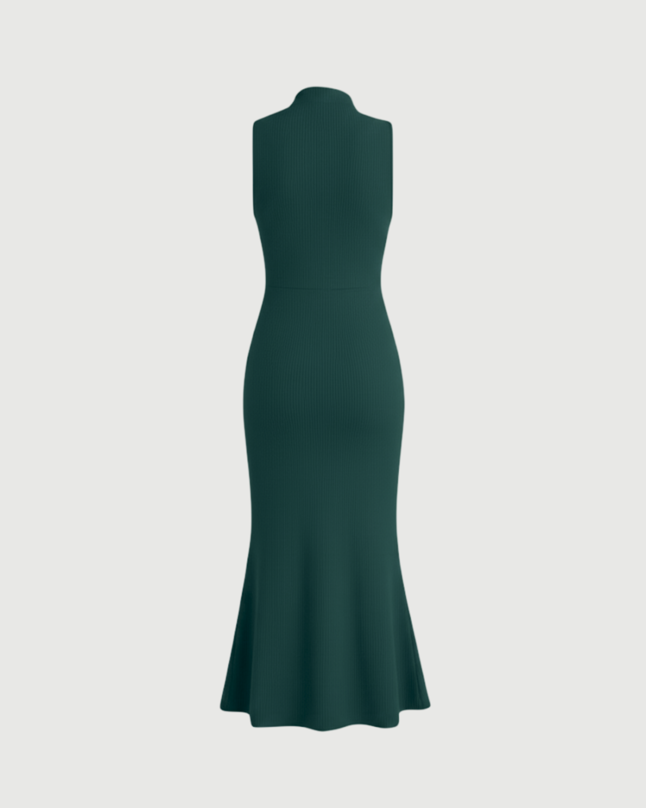 High-Neck Mermaid Silhouette Maxi Dress-Dark Green