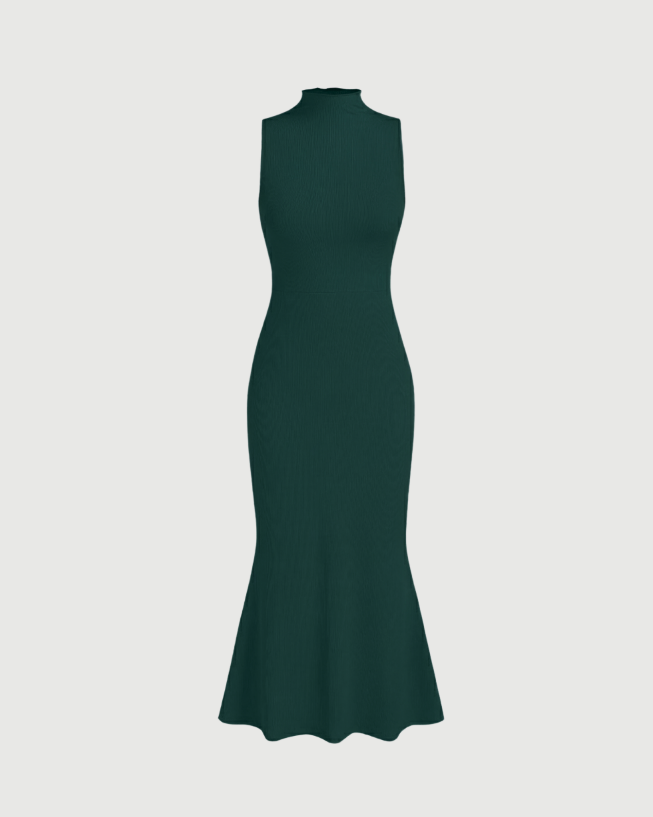 High-Neck Mermaid Silhouette Maxi Dress-Dark Green