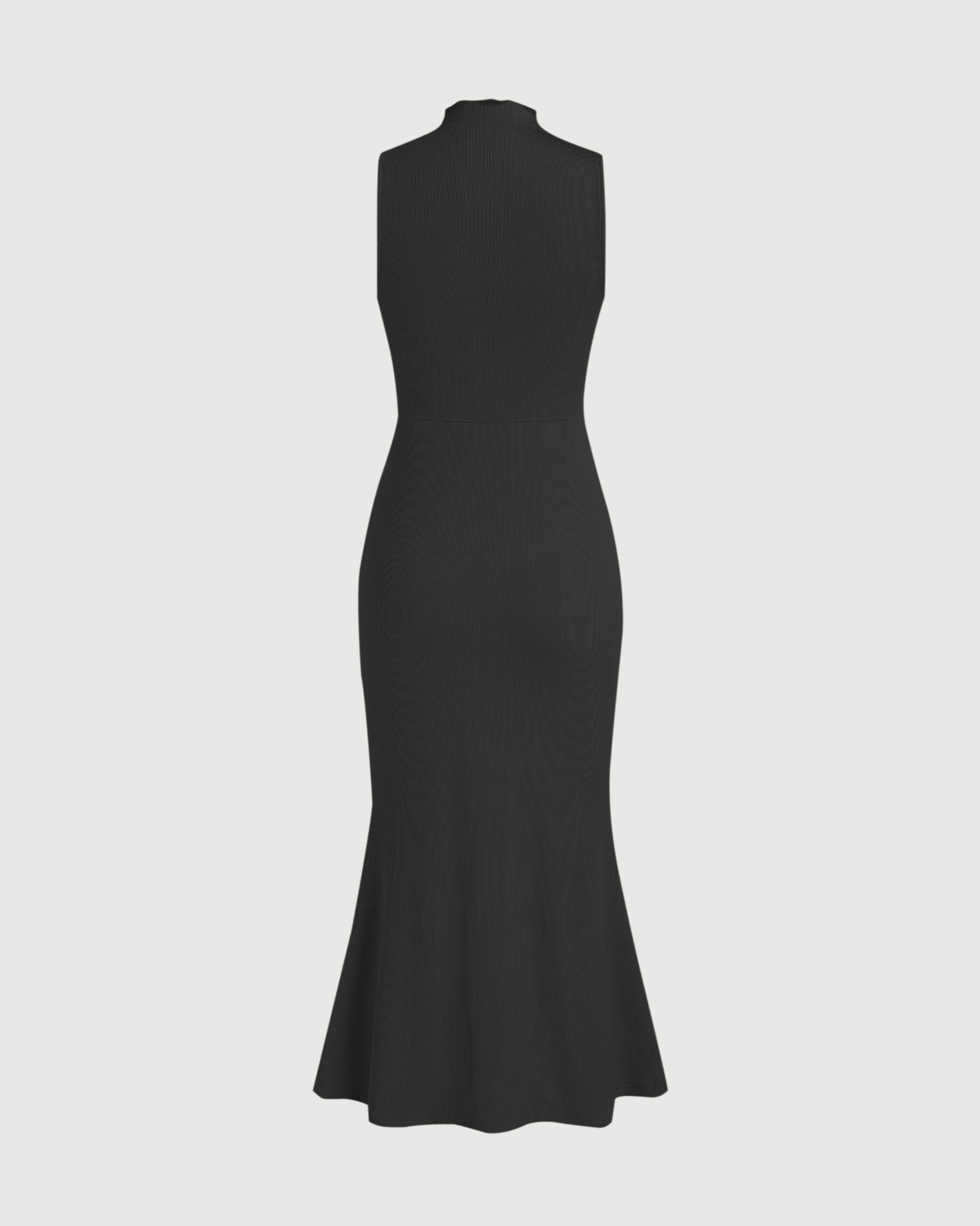 High-Neck Mermaid Silhouette Maxi Dress - Black