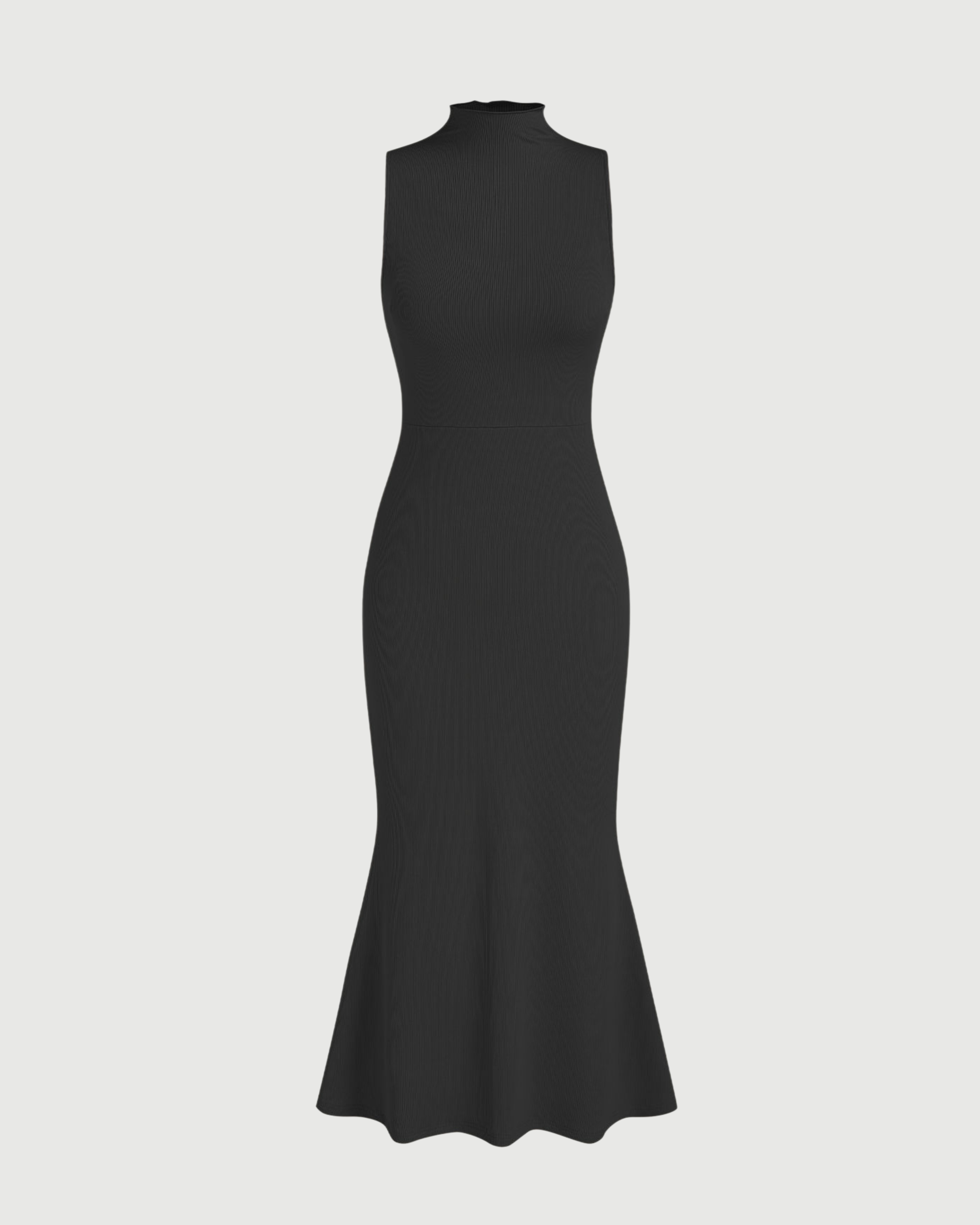 High-Neck Mermaid Silhouette Maxi Dress - Black