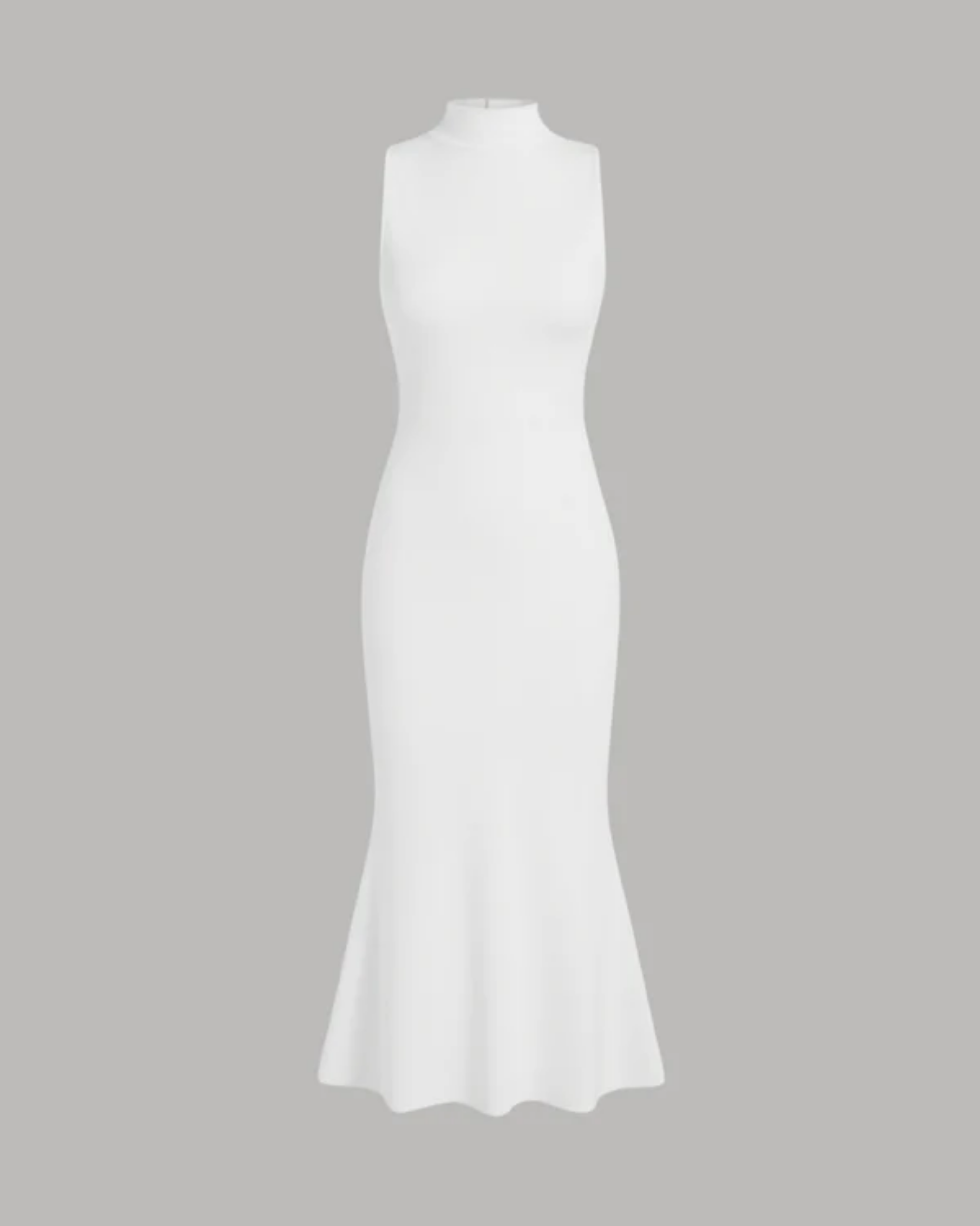 High-Neck Mermaid Silhouette Maxi Dress - White