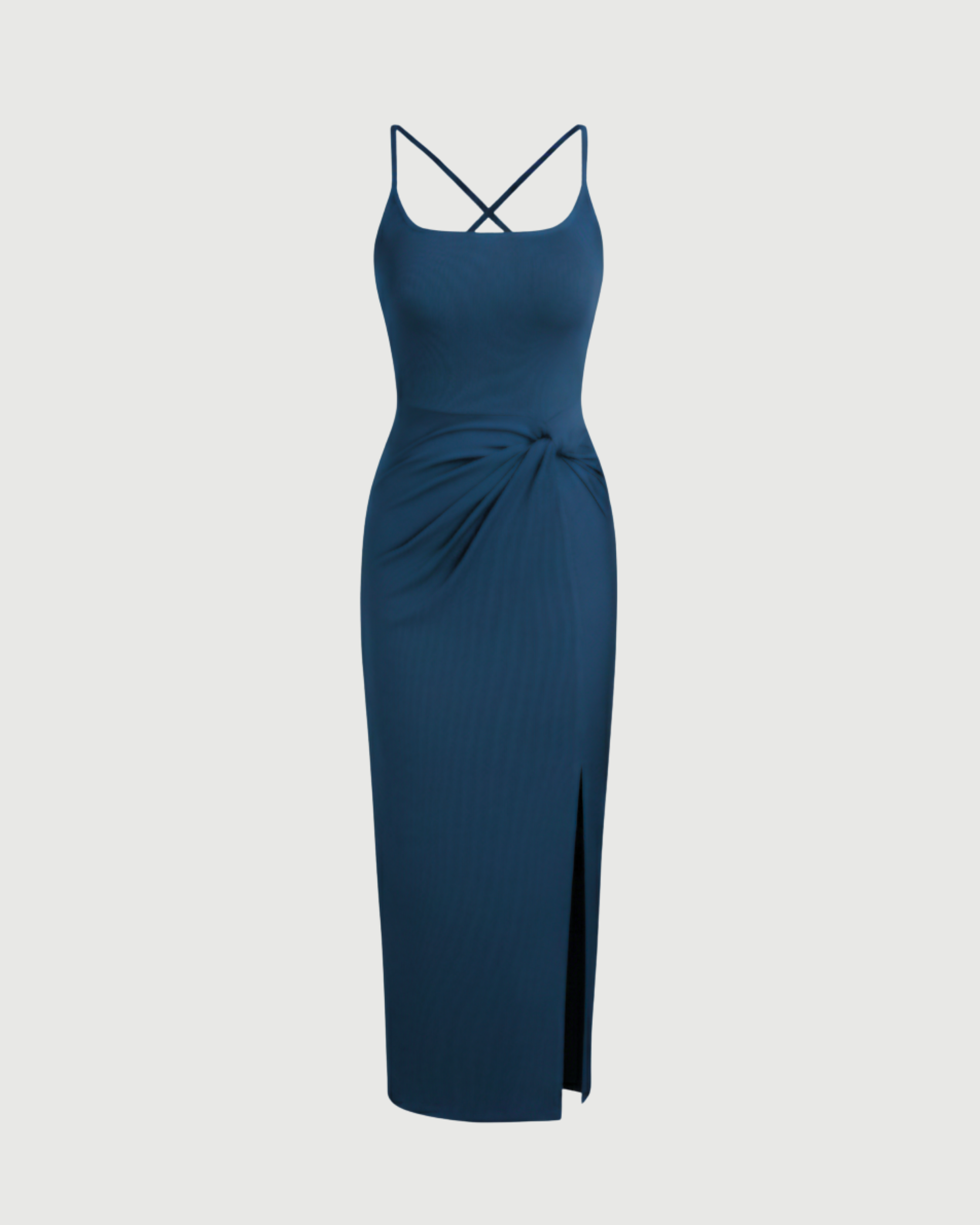 Criss-Cross Twist U-Neck Maxi Dress-Blue