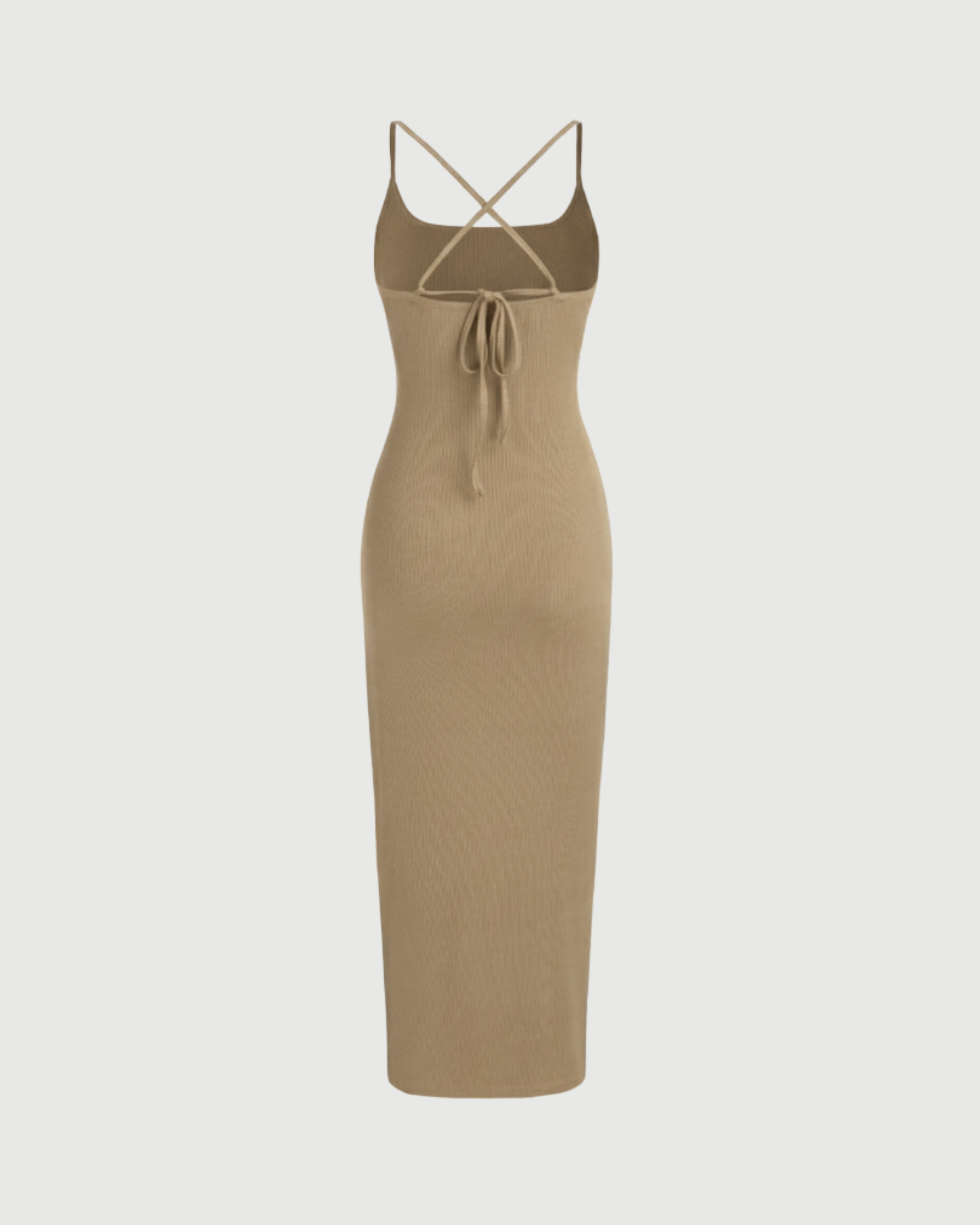 Criss-Cross Twist U-Neck Maxi Dress-Beige
