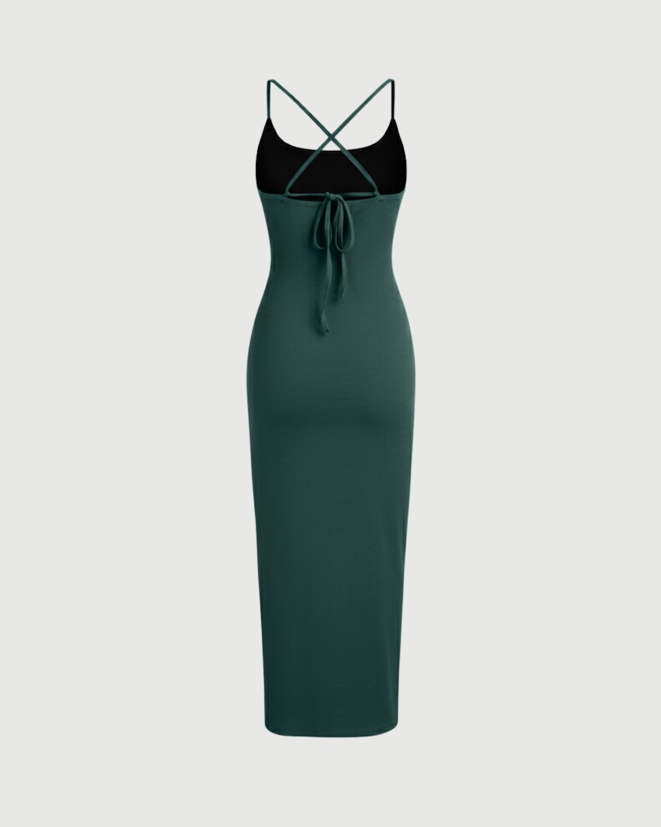 Criss-Cross Twist U-Neck Maxi Dress-Dark Green