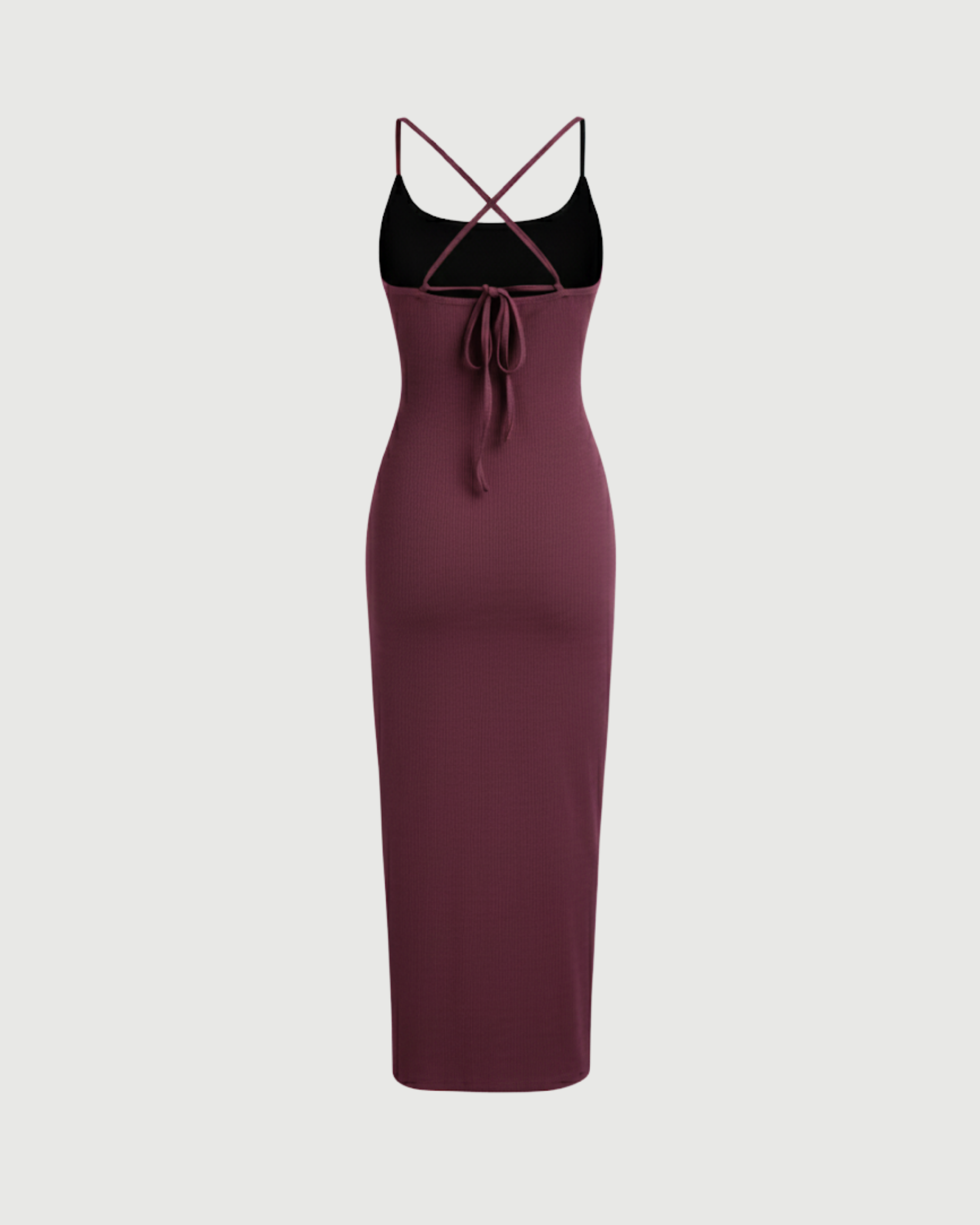 Criss-Cross Twist U-Neck Maxi Dress-Maroon