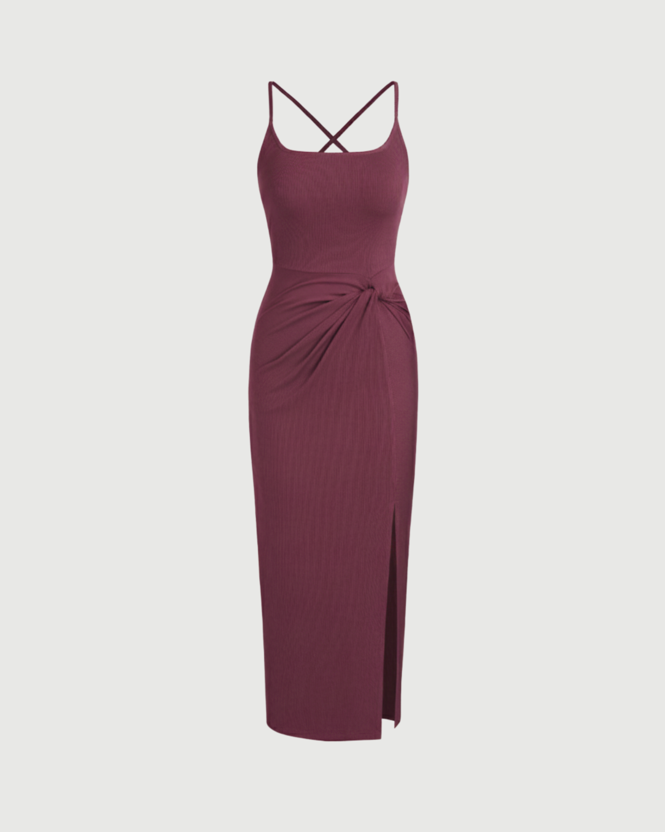 Criss-Cross Twist U-Neck Maxi Dress-Maroon