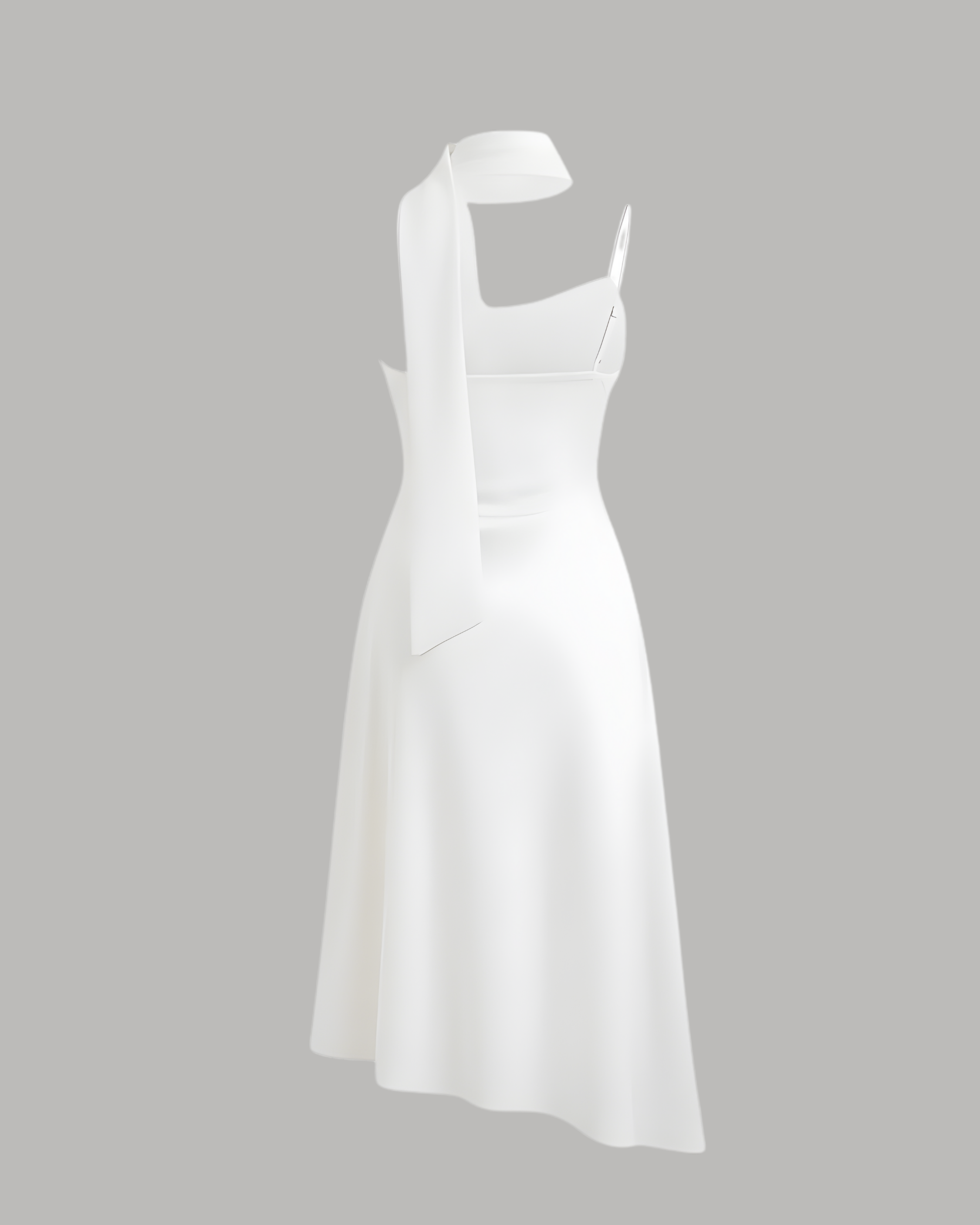 Draped Cowl Neck Ruched Midi Slip Dress - White